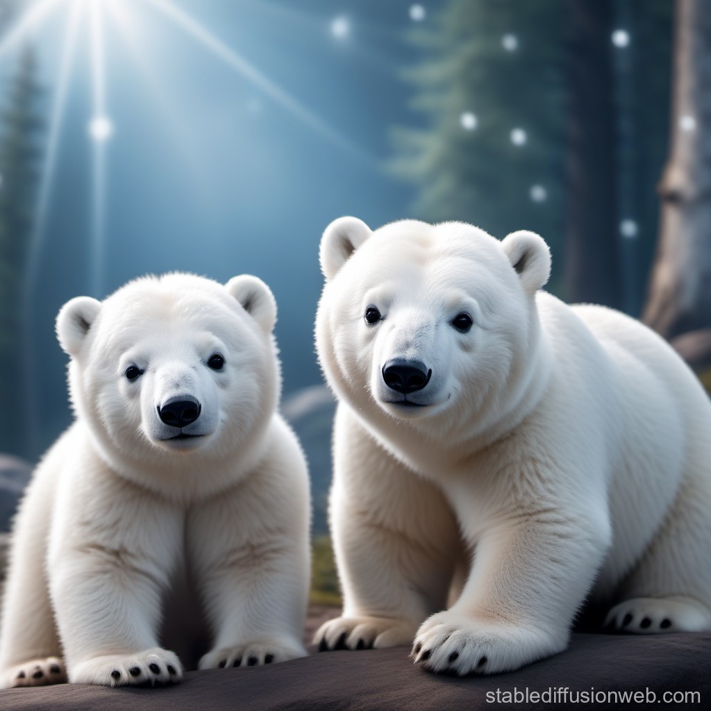 Two White Cartoon Polar Bears