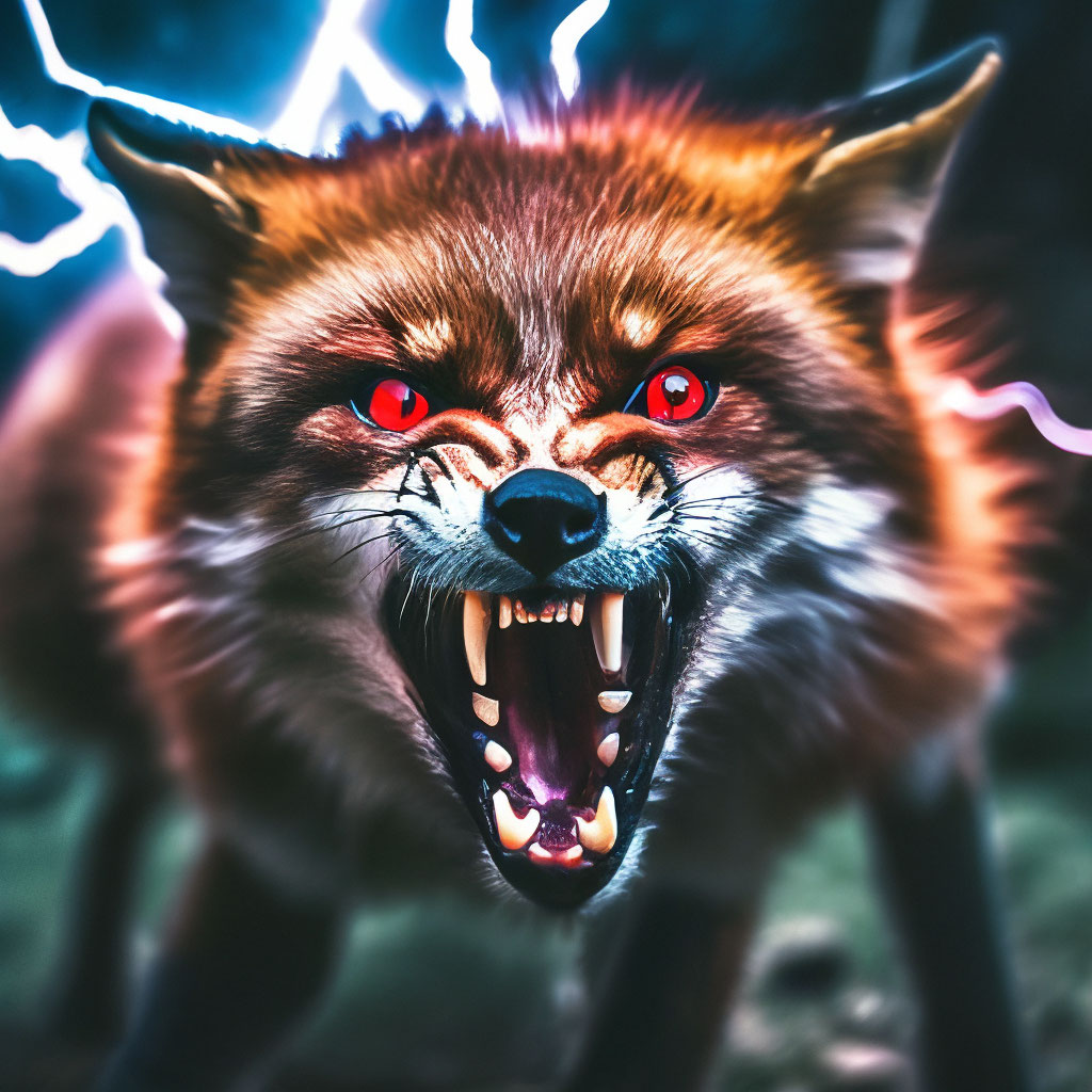 Fox, angry, growling, scary grin