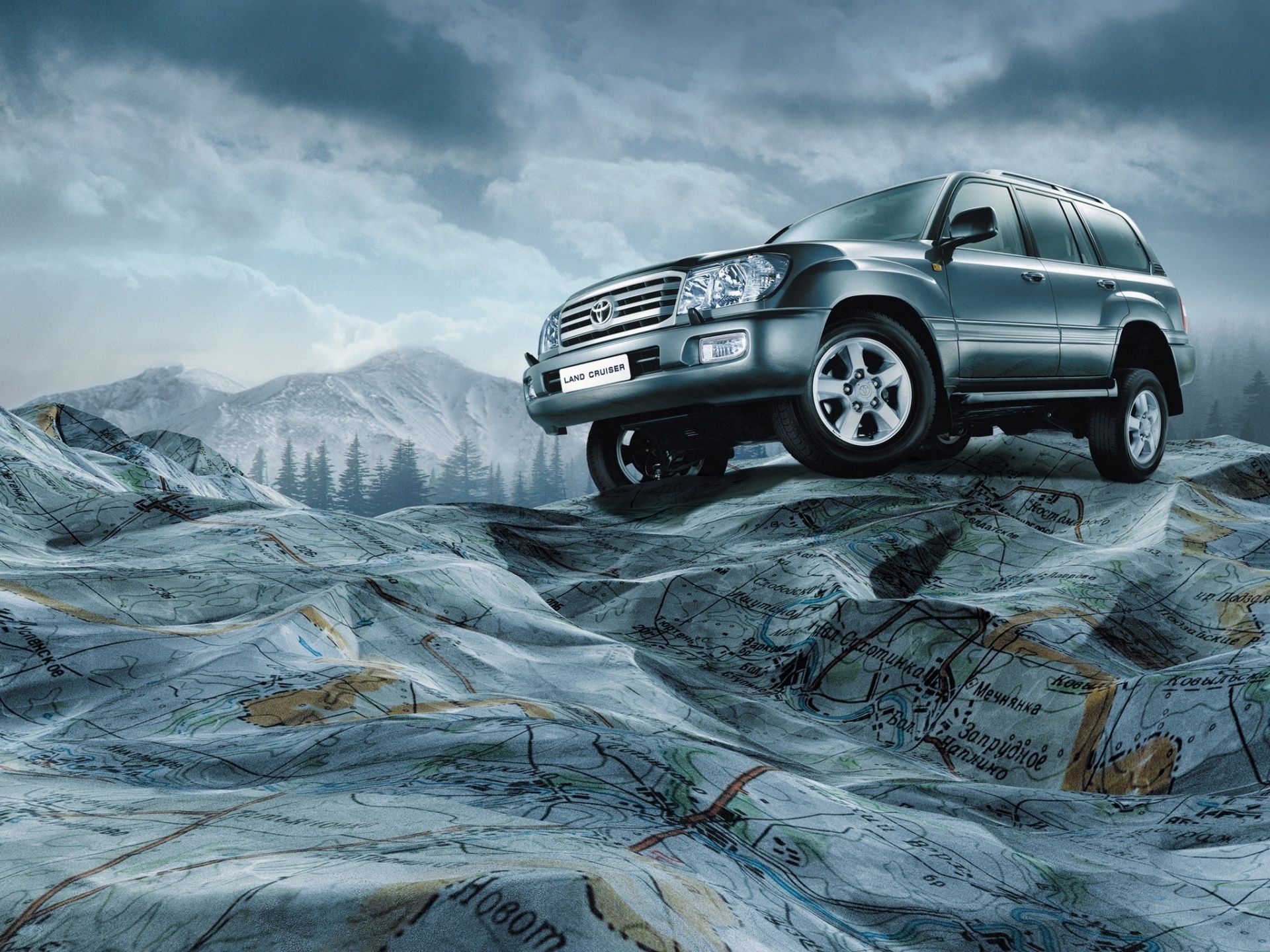 Wallpaper the sky, map, SUV, toyota
