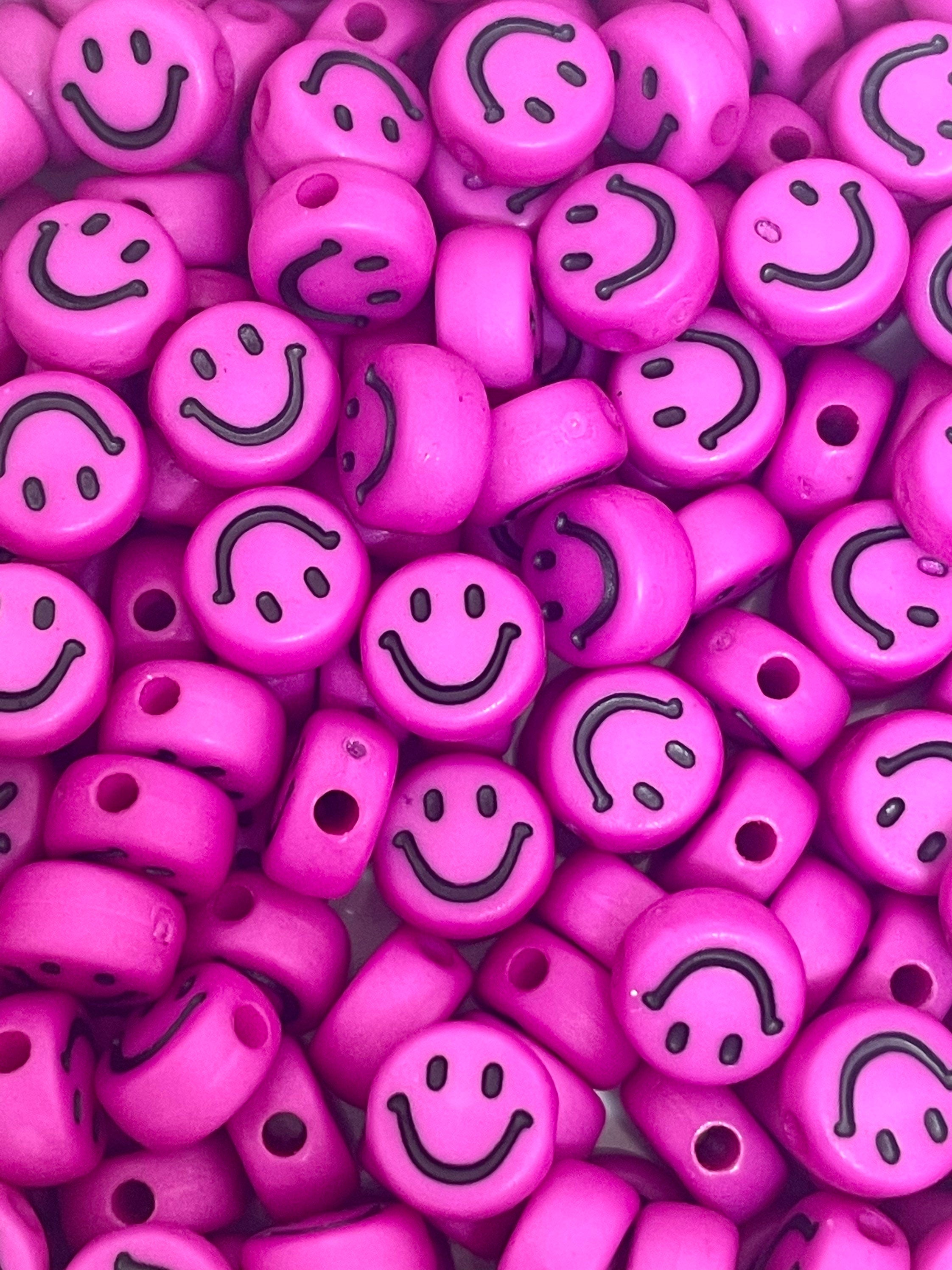 Cute Bright Pink Emoji Beads, Smiley