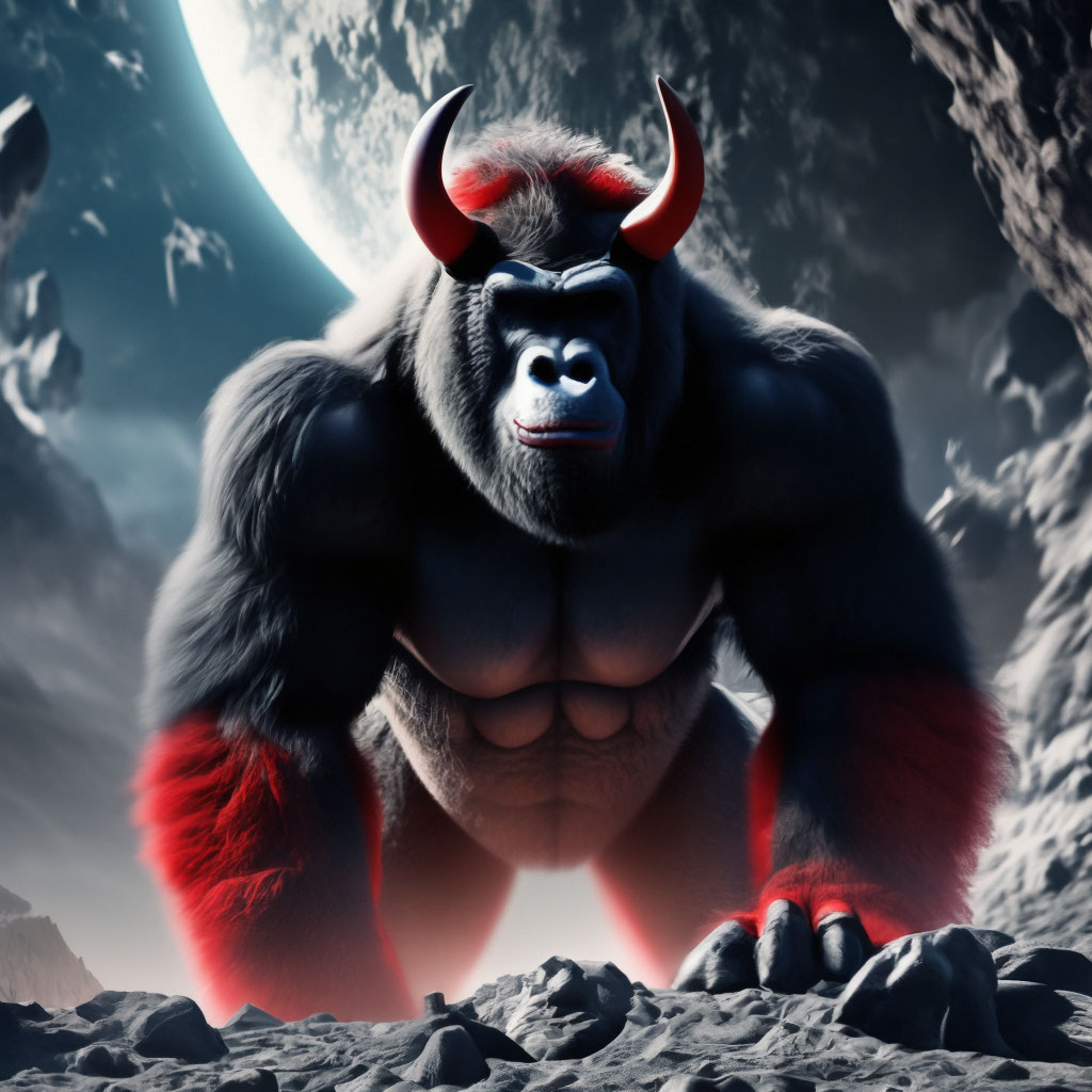 There is a huge gorilla with big red