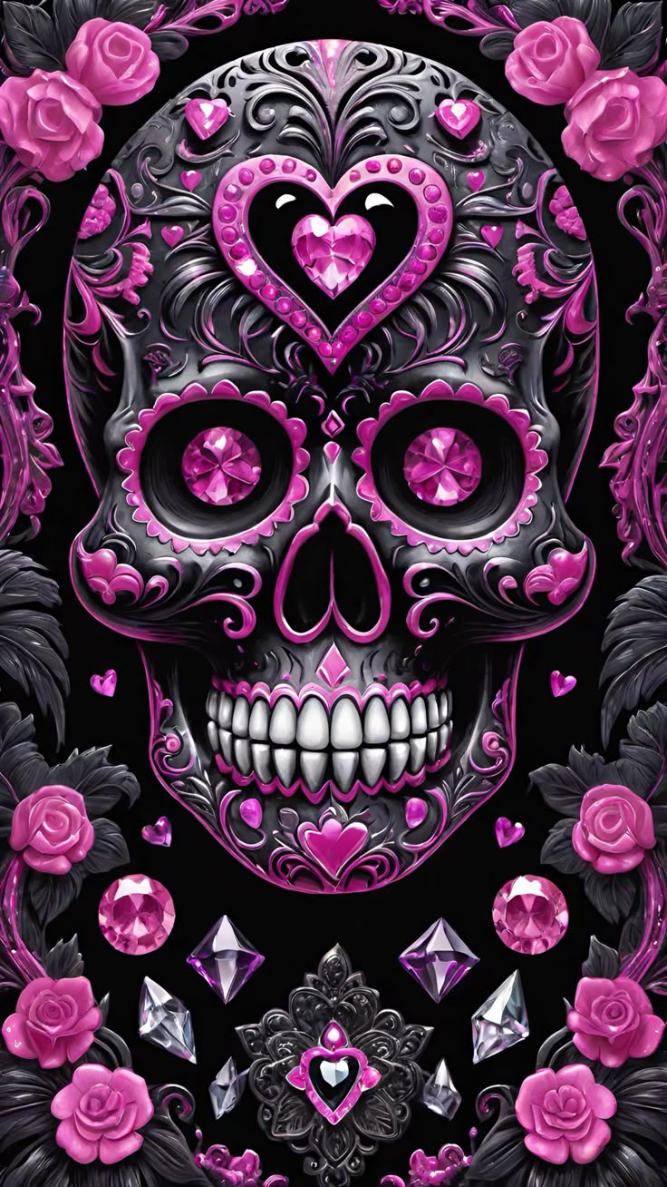 Pink gem sugar skull wallpaper