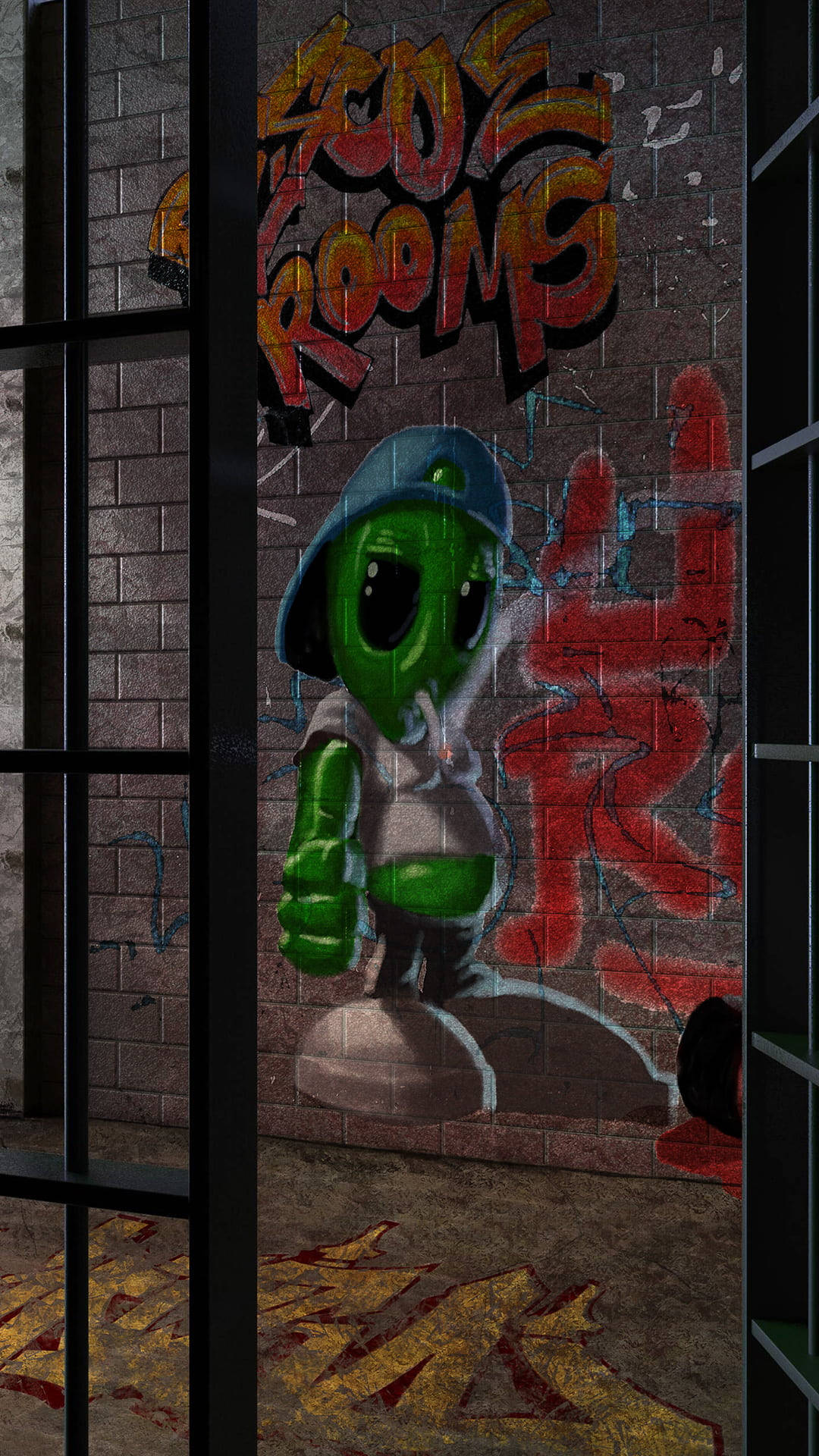 Green Alien Wall Graffiti iPhone