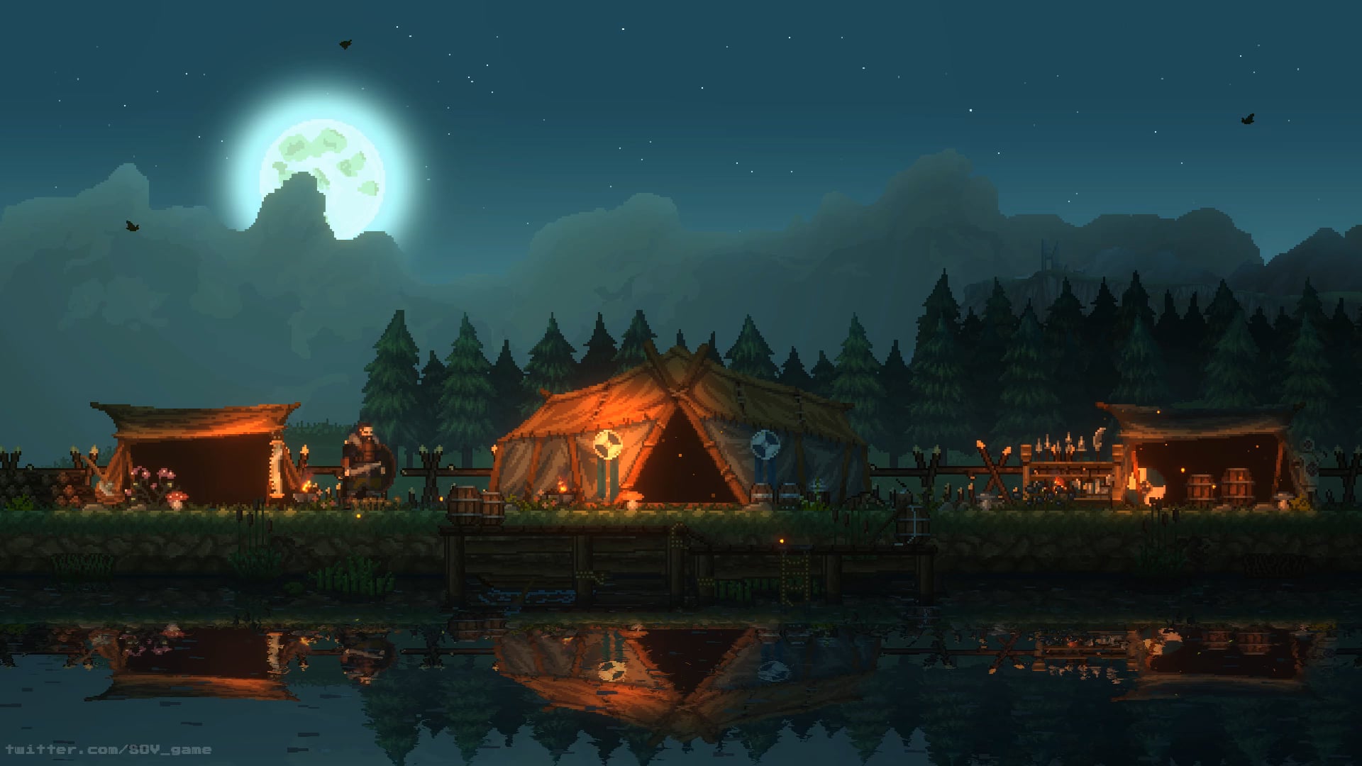 Viking village night scenery