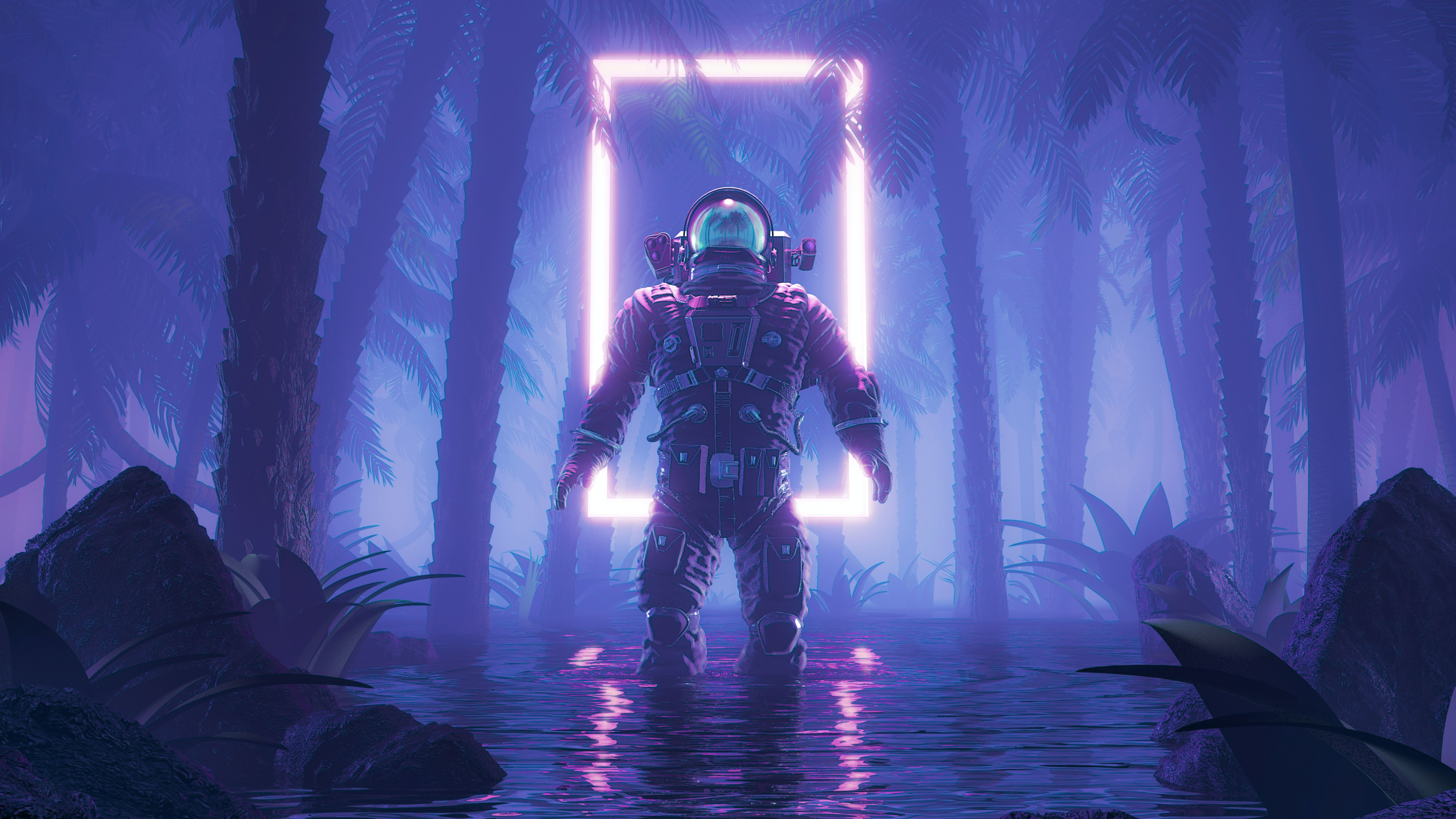 Cyberpunk Wallpaper 4K, Astronaut, Neon