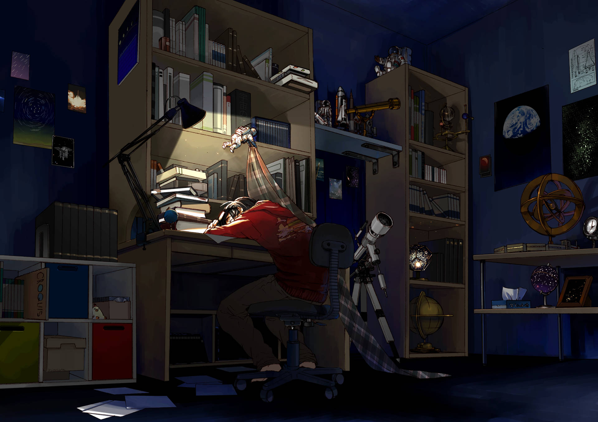Download Anime Boy Sleeps On Desk
