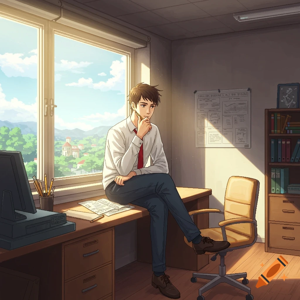 Anime Boy Studying in Library 4k Image
