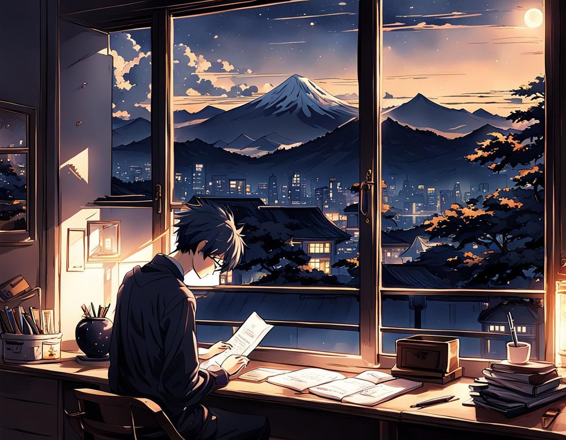 Late Night Study Wallpaper W Anime Boy