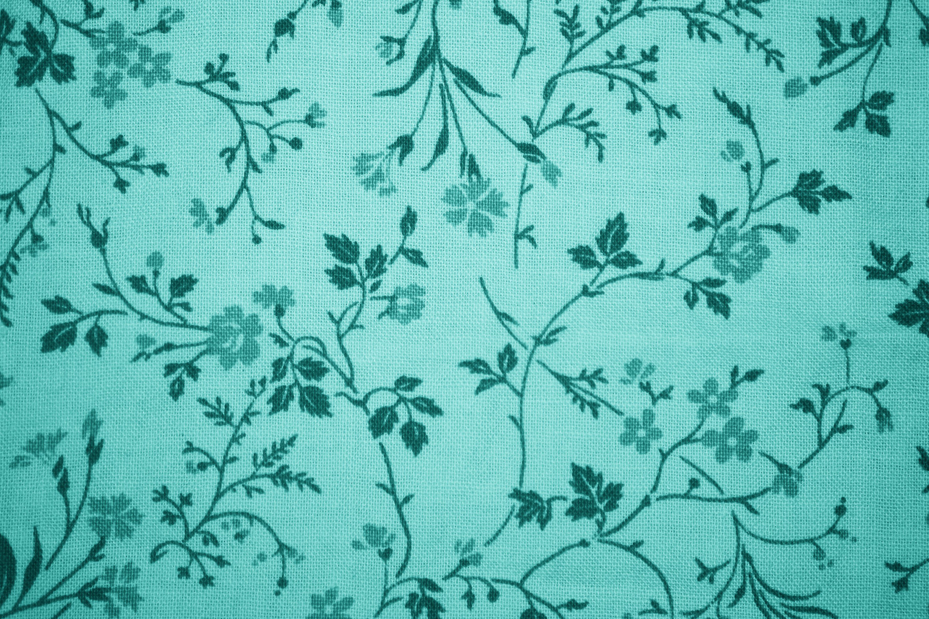 Teal Floral Print Fabric Texture