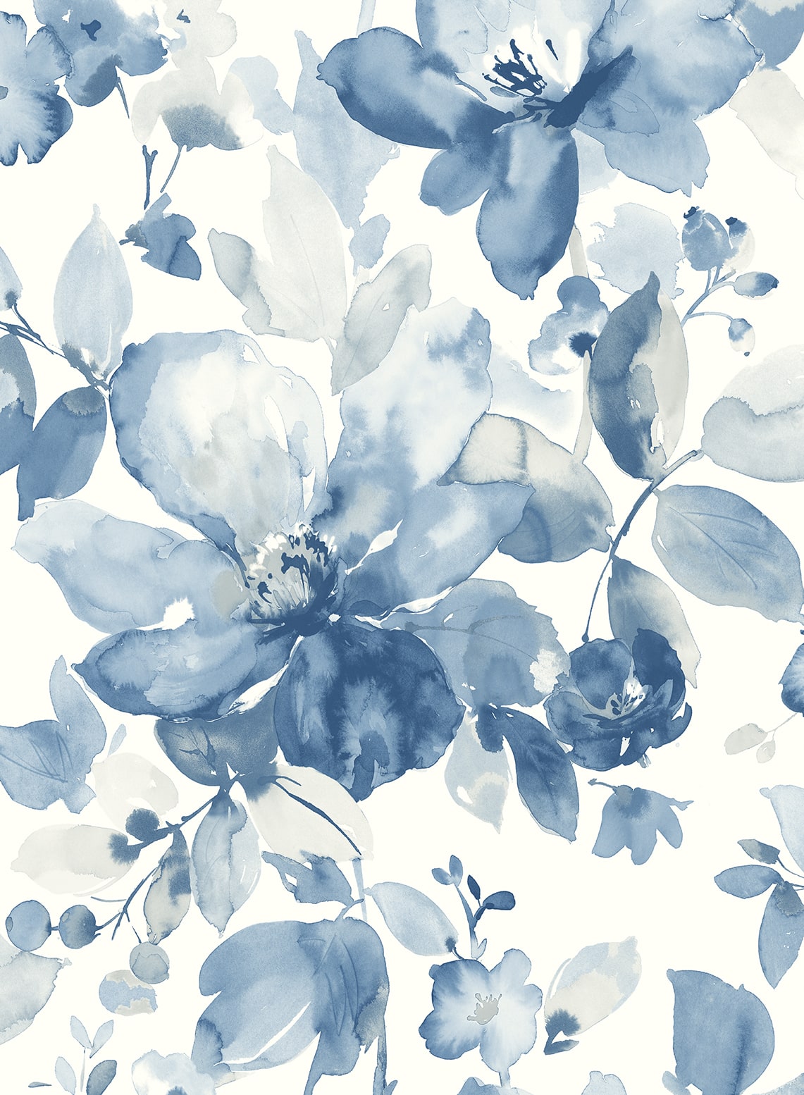 Watercolor Flower Peel And Stick Wallpaper In Bluestone