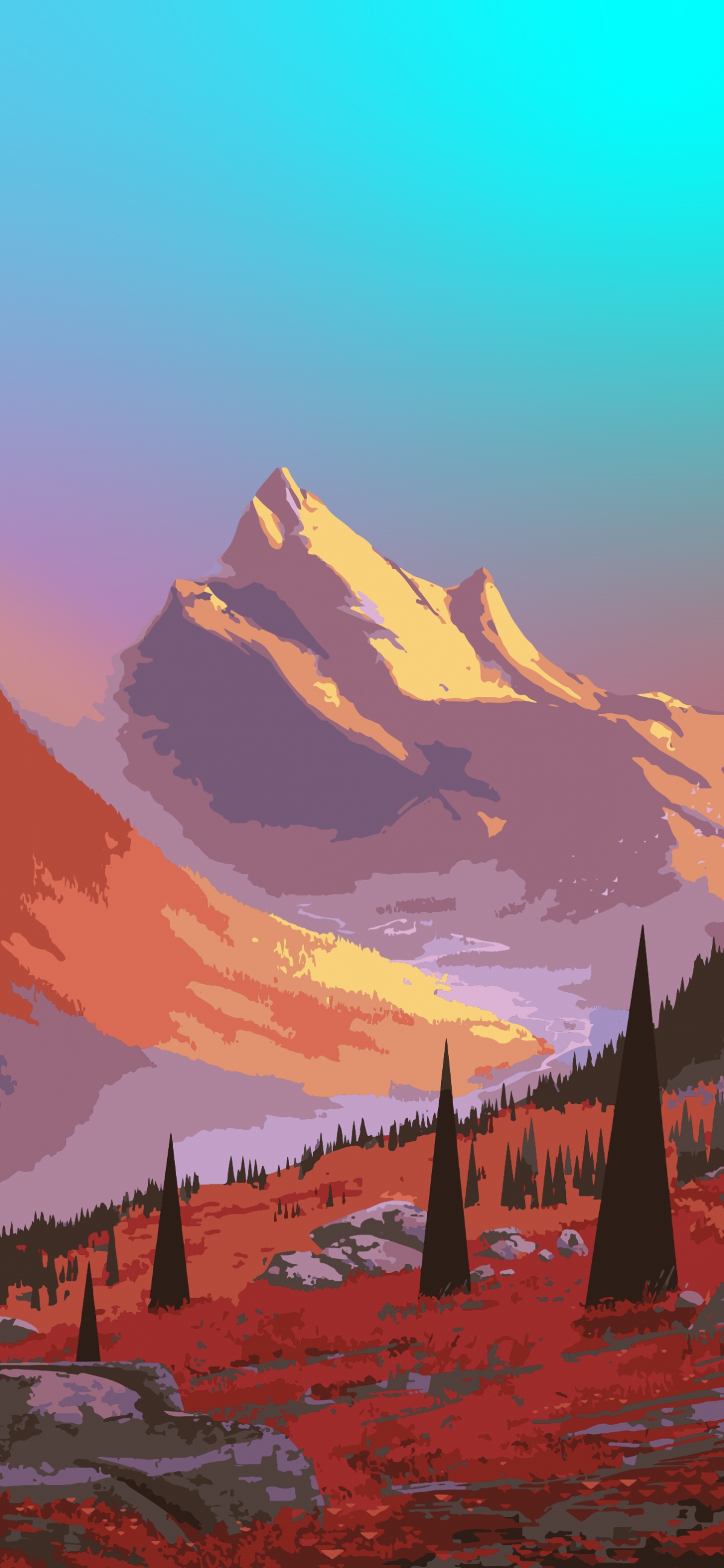 Cartoon Artwork Mountain At Sunrise