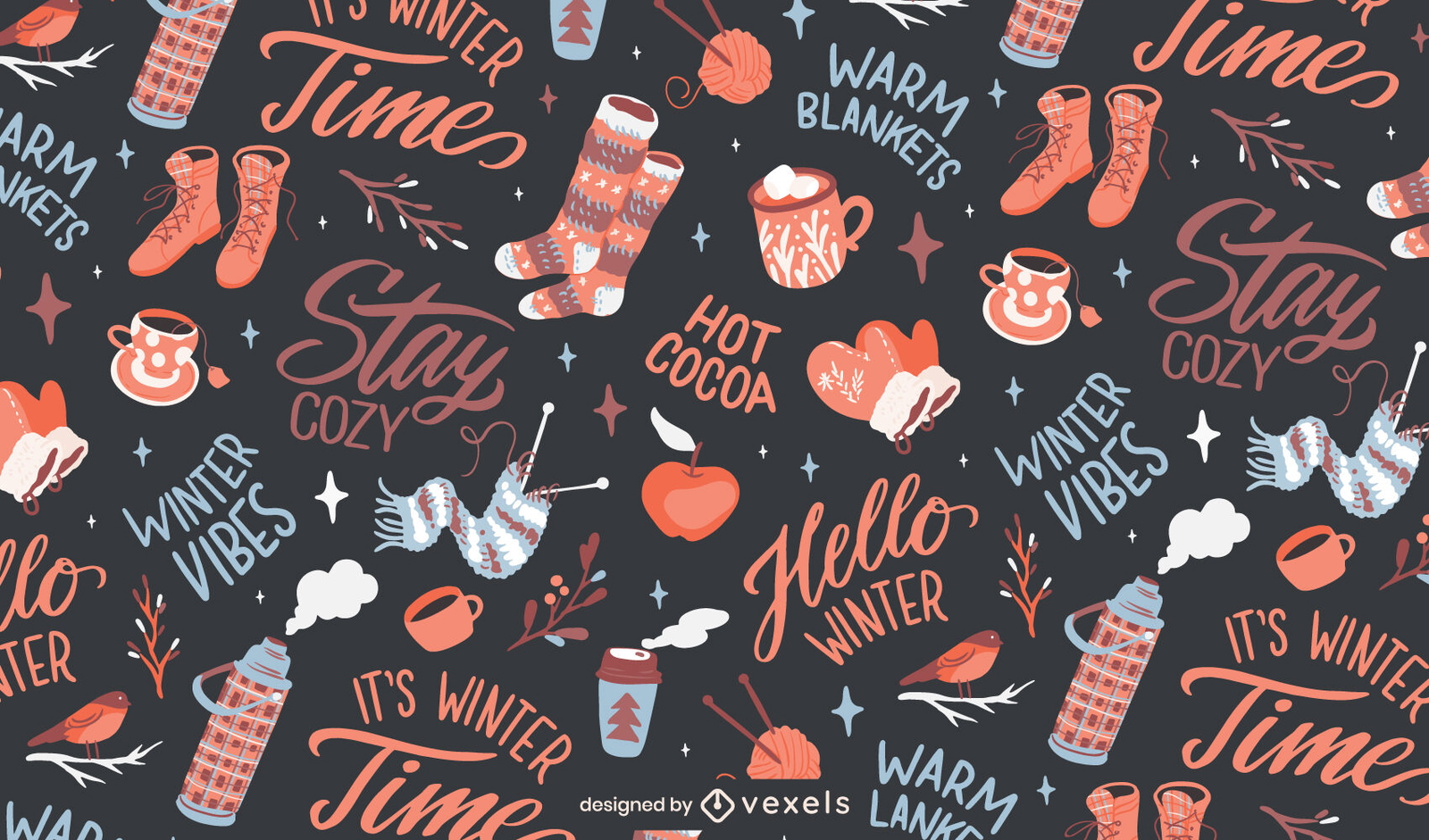 Cozy Winter Season Elements Pattern