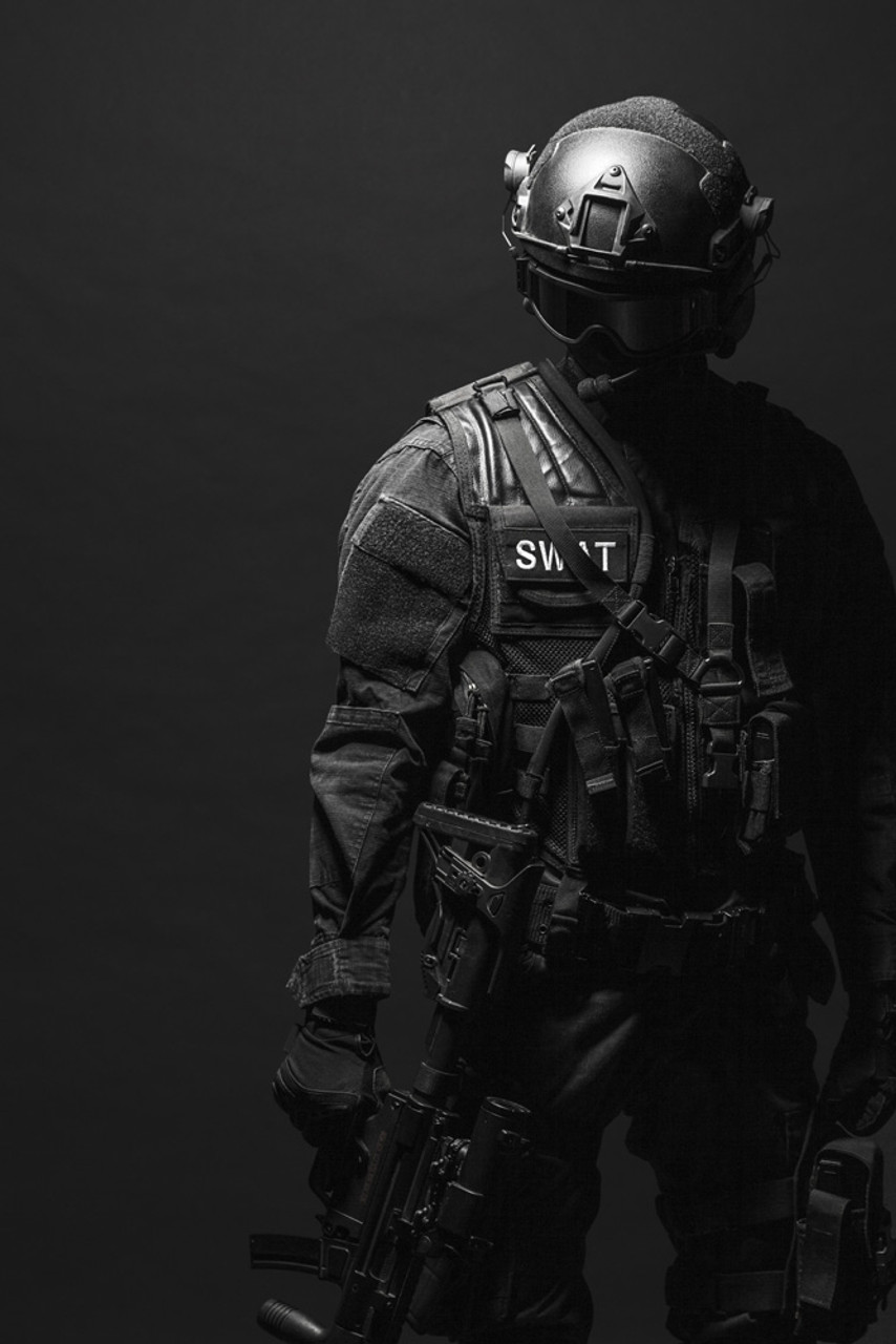 Spec ops police officer SWAT in black