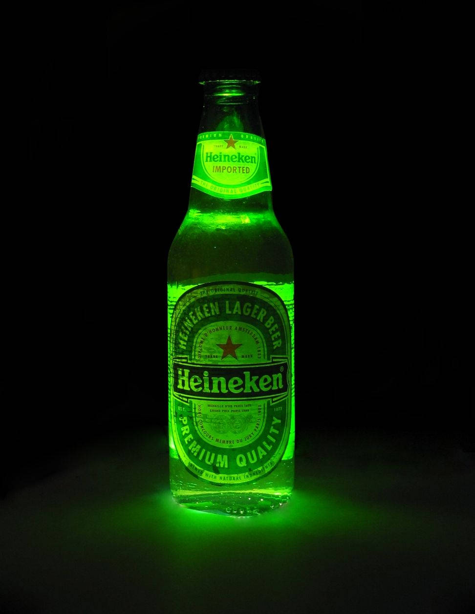 Glowing Neon Green Heineken Lager Beer