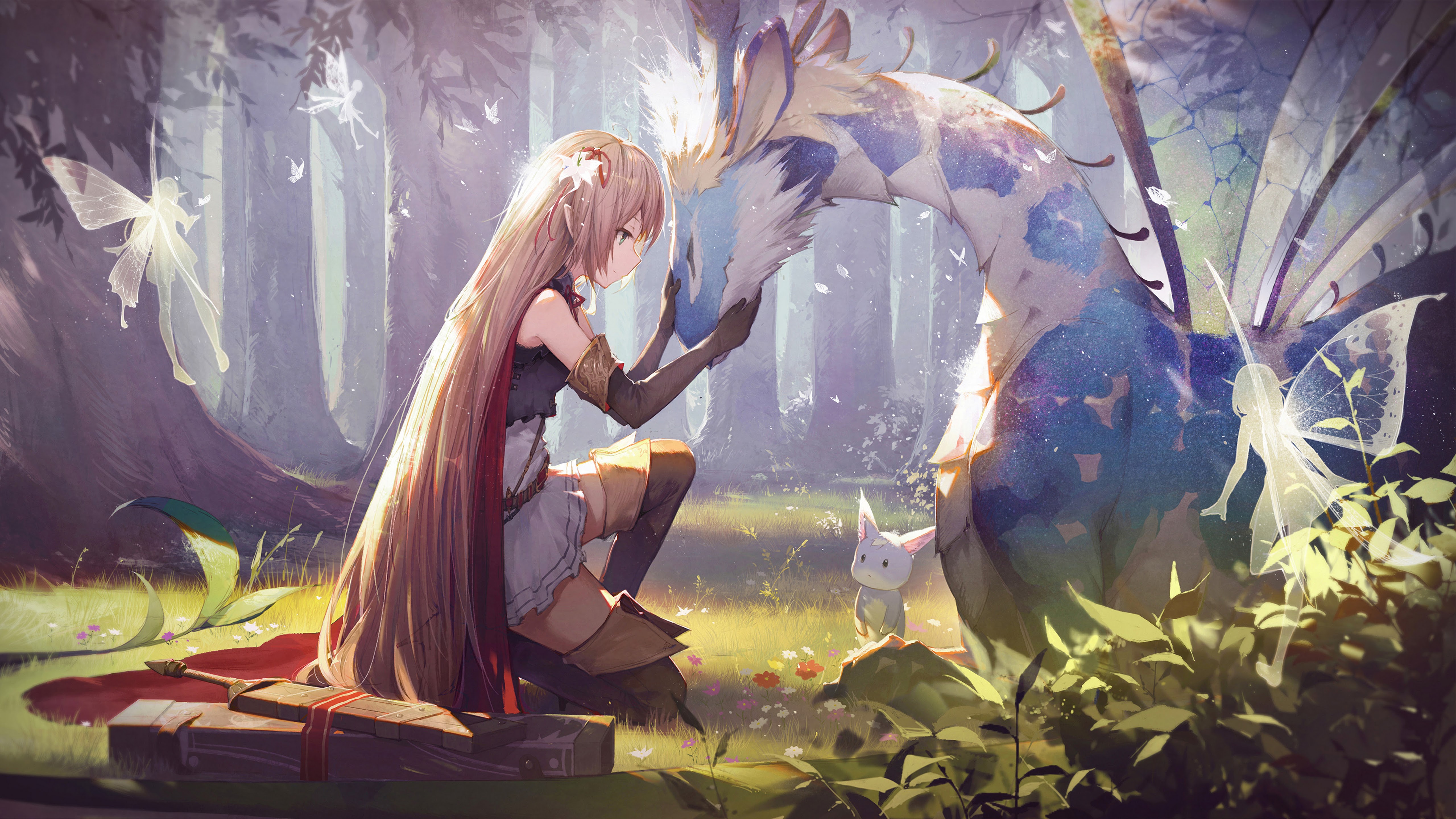 Anime Girl Fantasy Creatures 4K