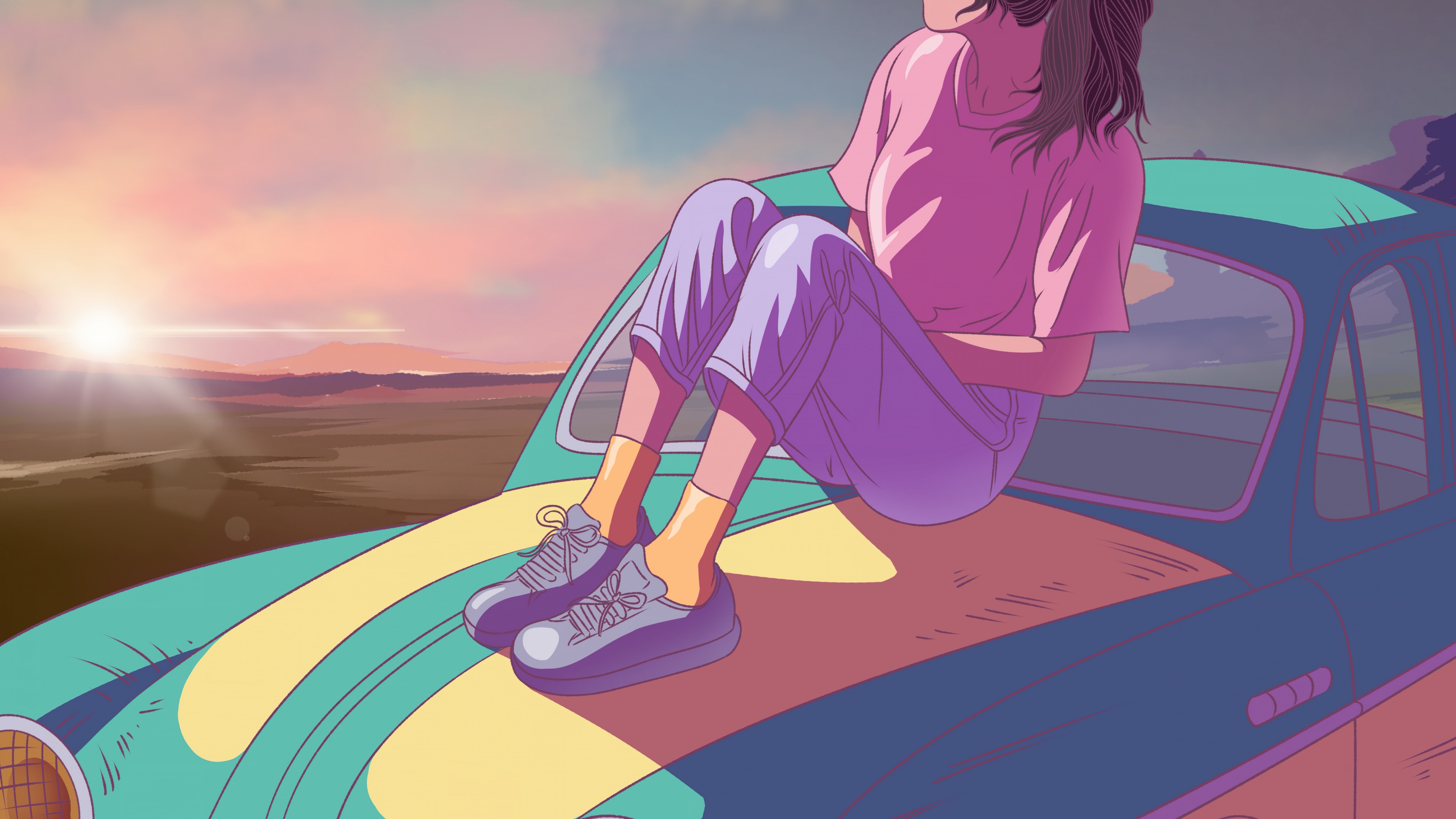 Lofi girl Wallpaper 4K, Sunset, 5K