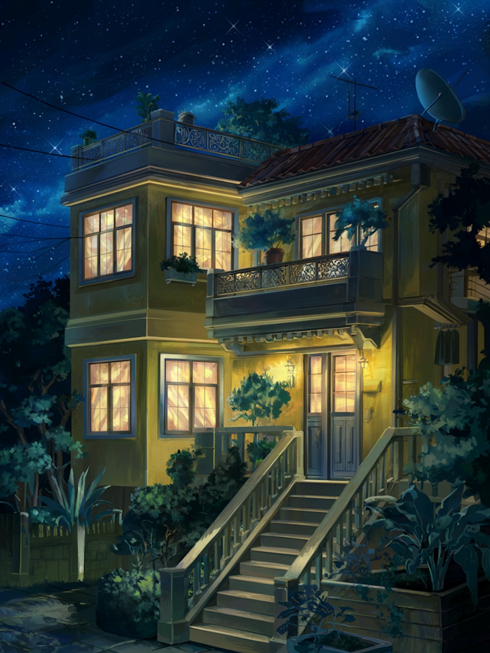 Anime Canvas Art: Cozy Yellow House at