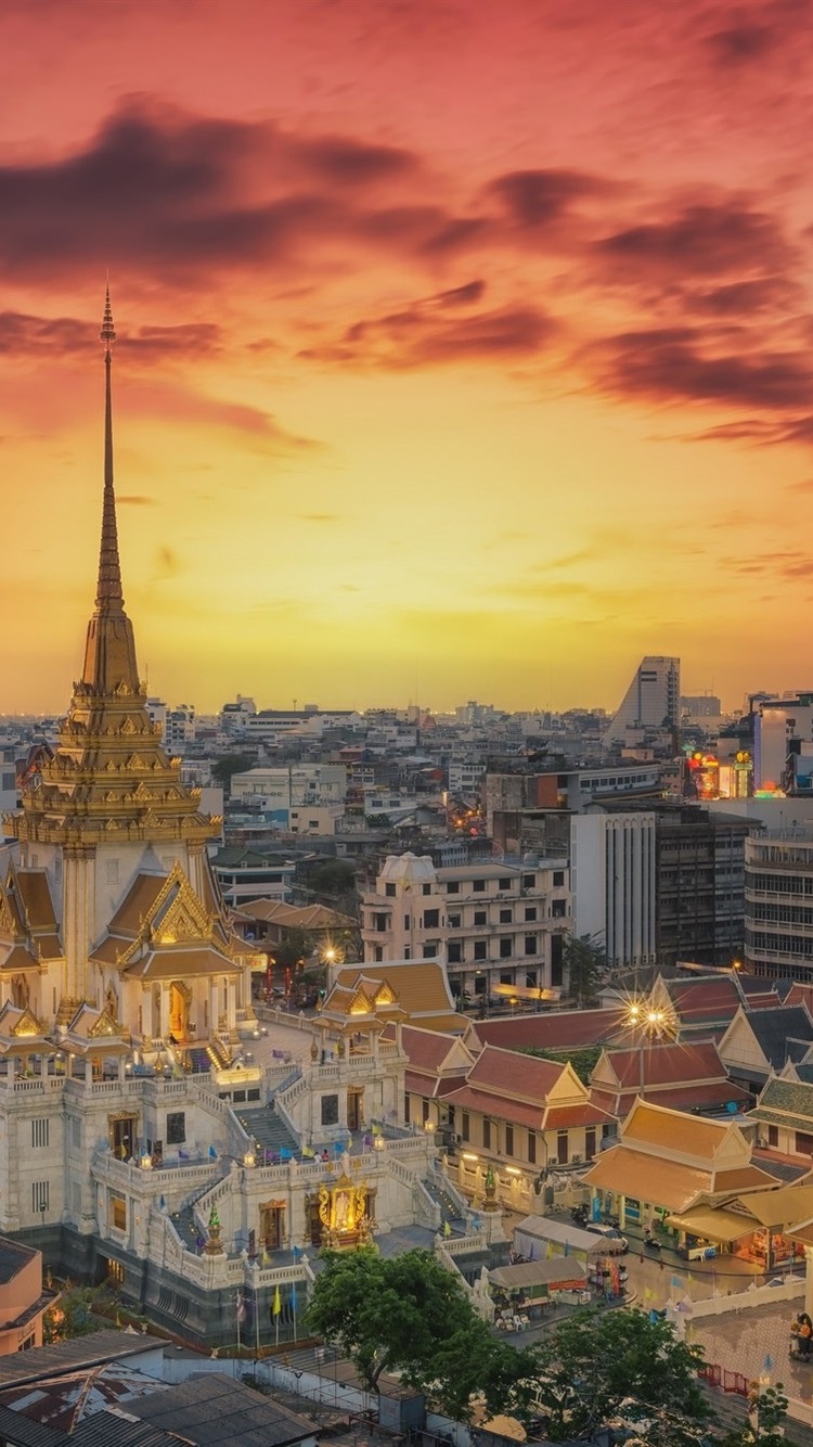Bangkok, Thailand, temple, night, city