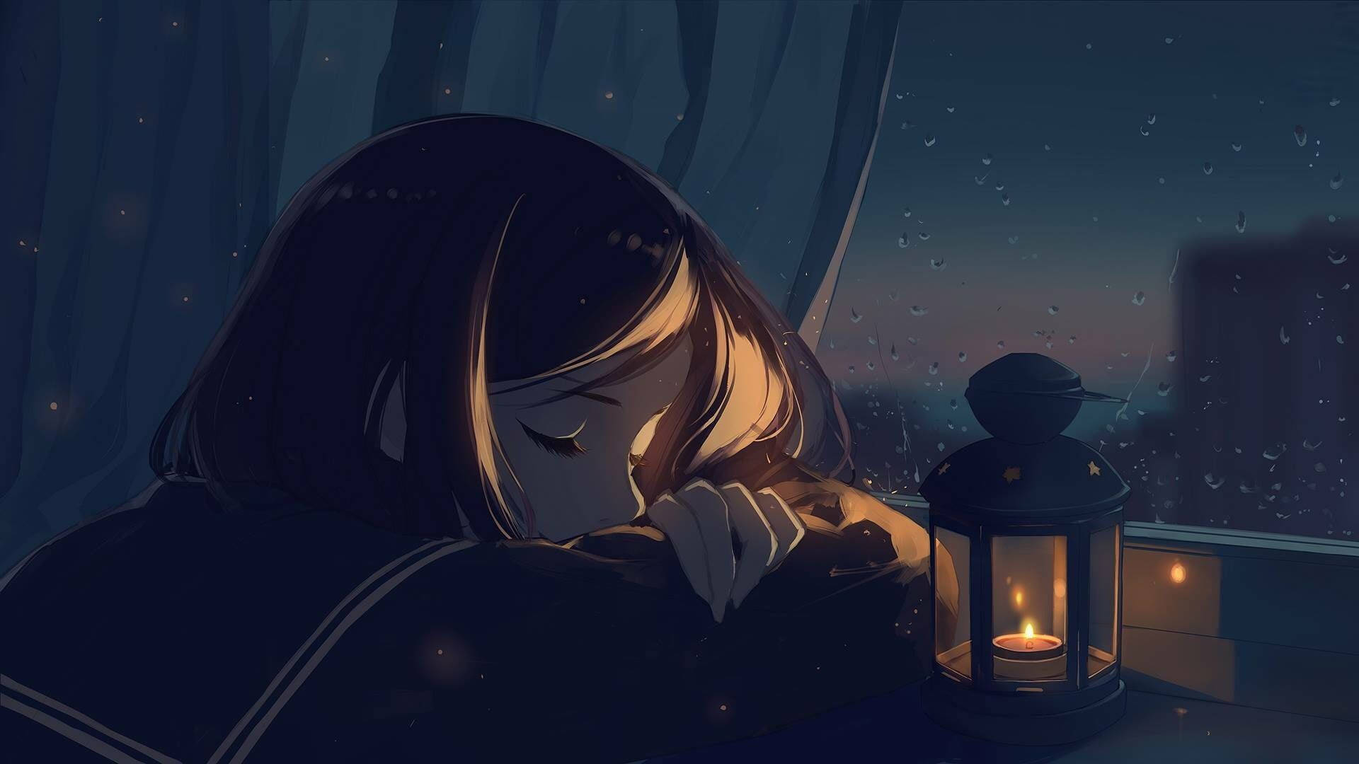 Anime Girl Sad Alone Sleeping With