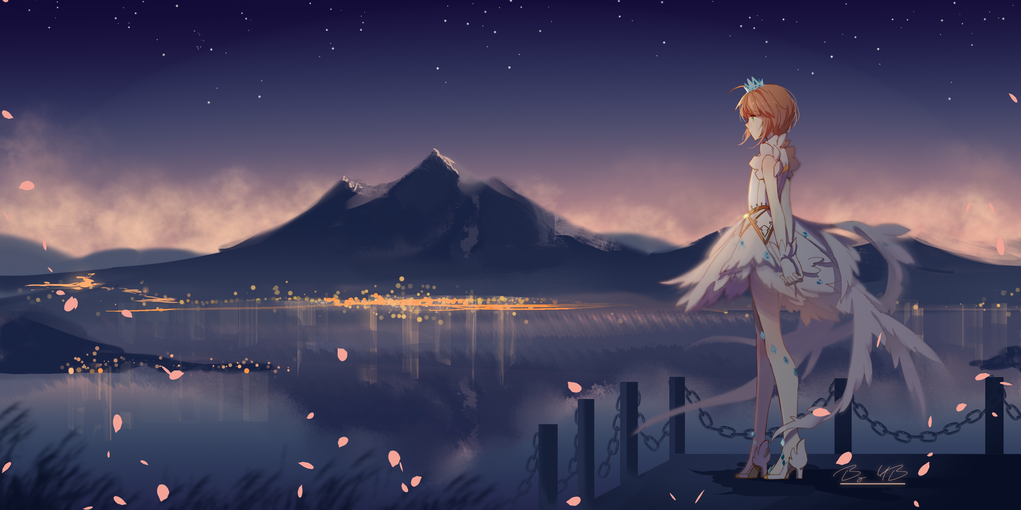 Wallpaper night, Sakura, girl, Card Captor Sakura for mobile and desktop, section сёнэн, resolution 3400x1700