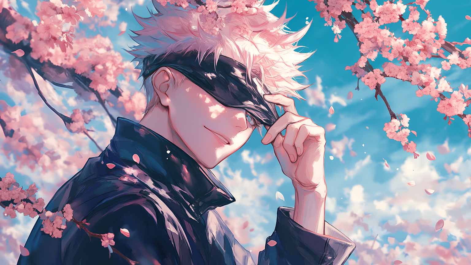 Jujutsu Kaisen Gojo Sakura Desktop Wallpaper