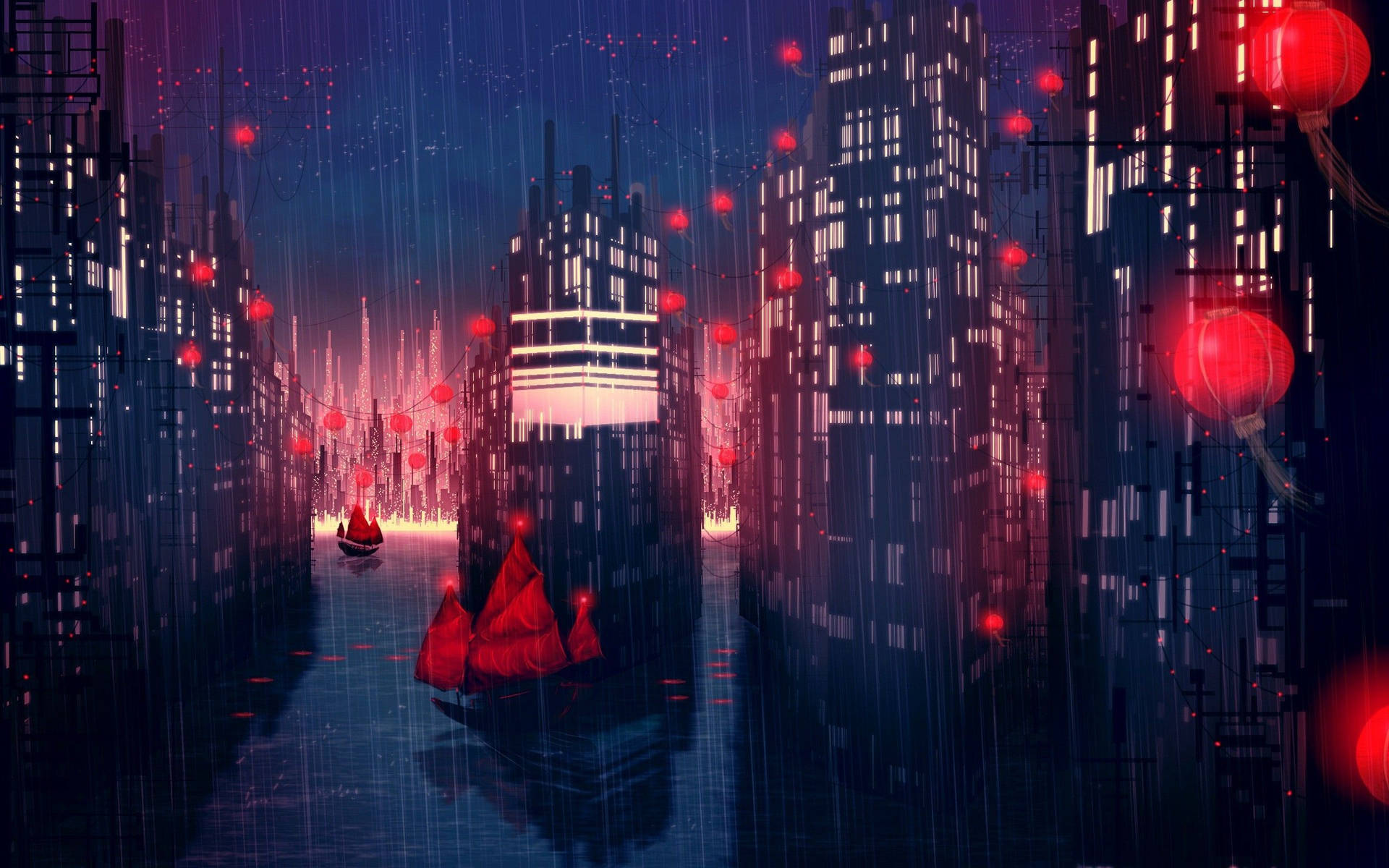 Anime Night City HD Wallpaper