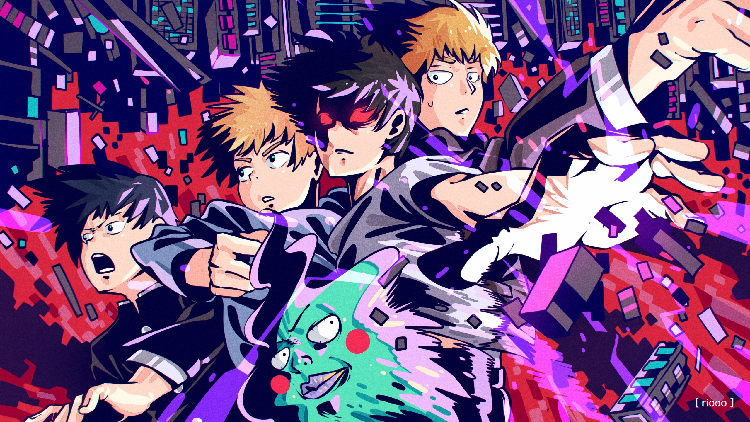 Wallpaper guy, characters, Mob Psycho 100, Kageyama Shigeo, Mob psycho 100, Arataka Reigate, Yacki, Ritsu Kageyama for mobile and desktop, section сёнэн, resolution 2560x1440