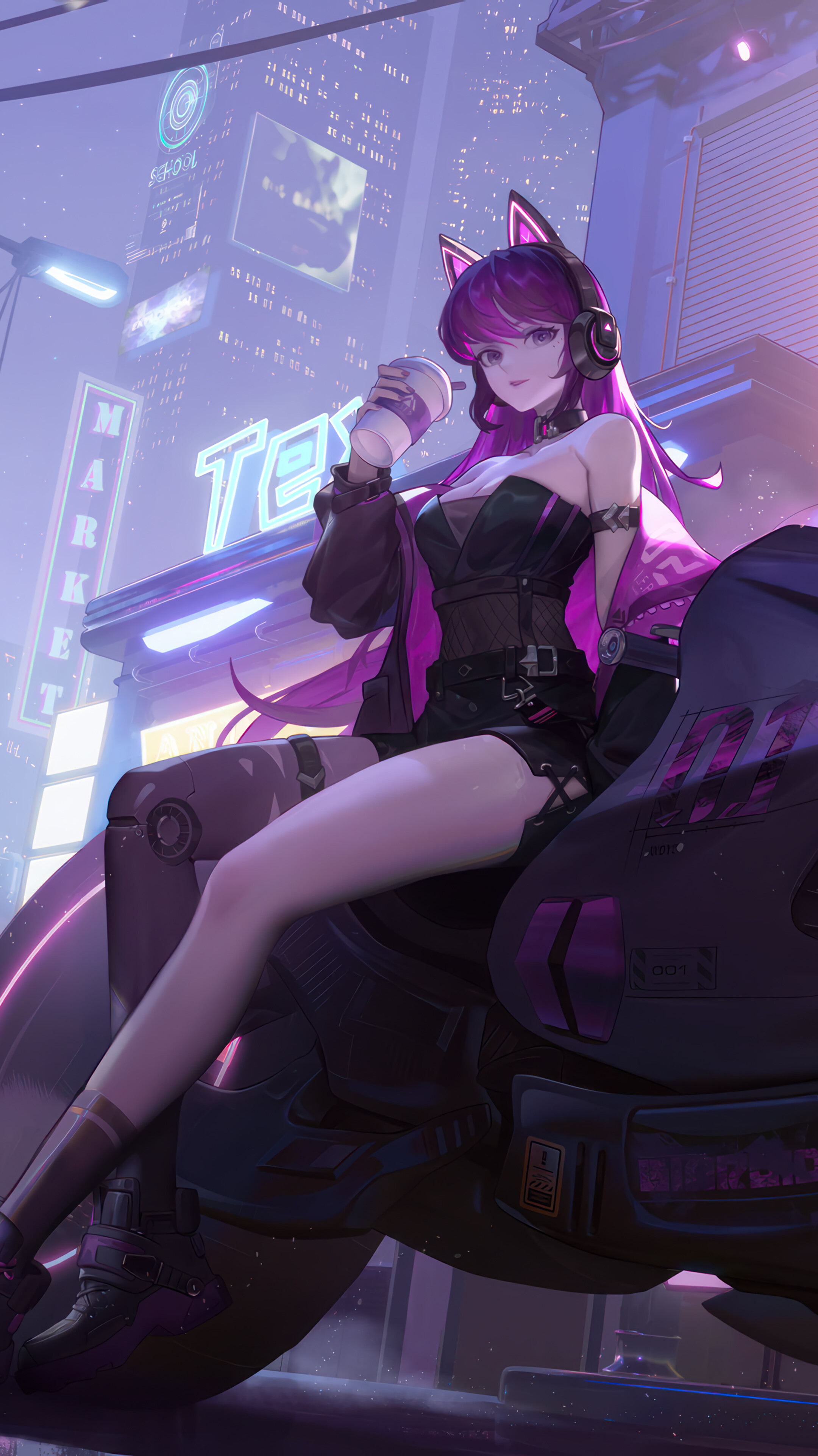 Cyberpunk Anime Girl Motorcycle Sci Fi