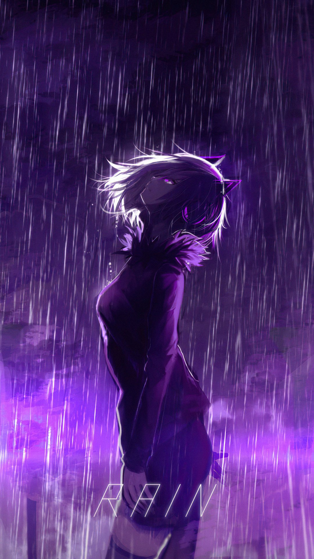 Purple Anime Rain Anime Phone Wallpaper