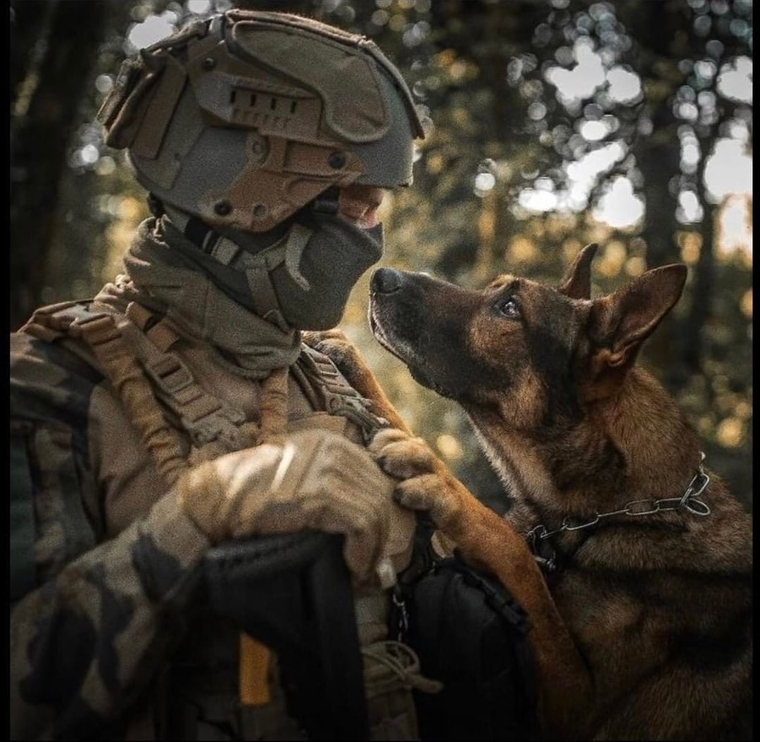 French military dog handler with his