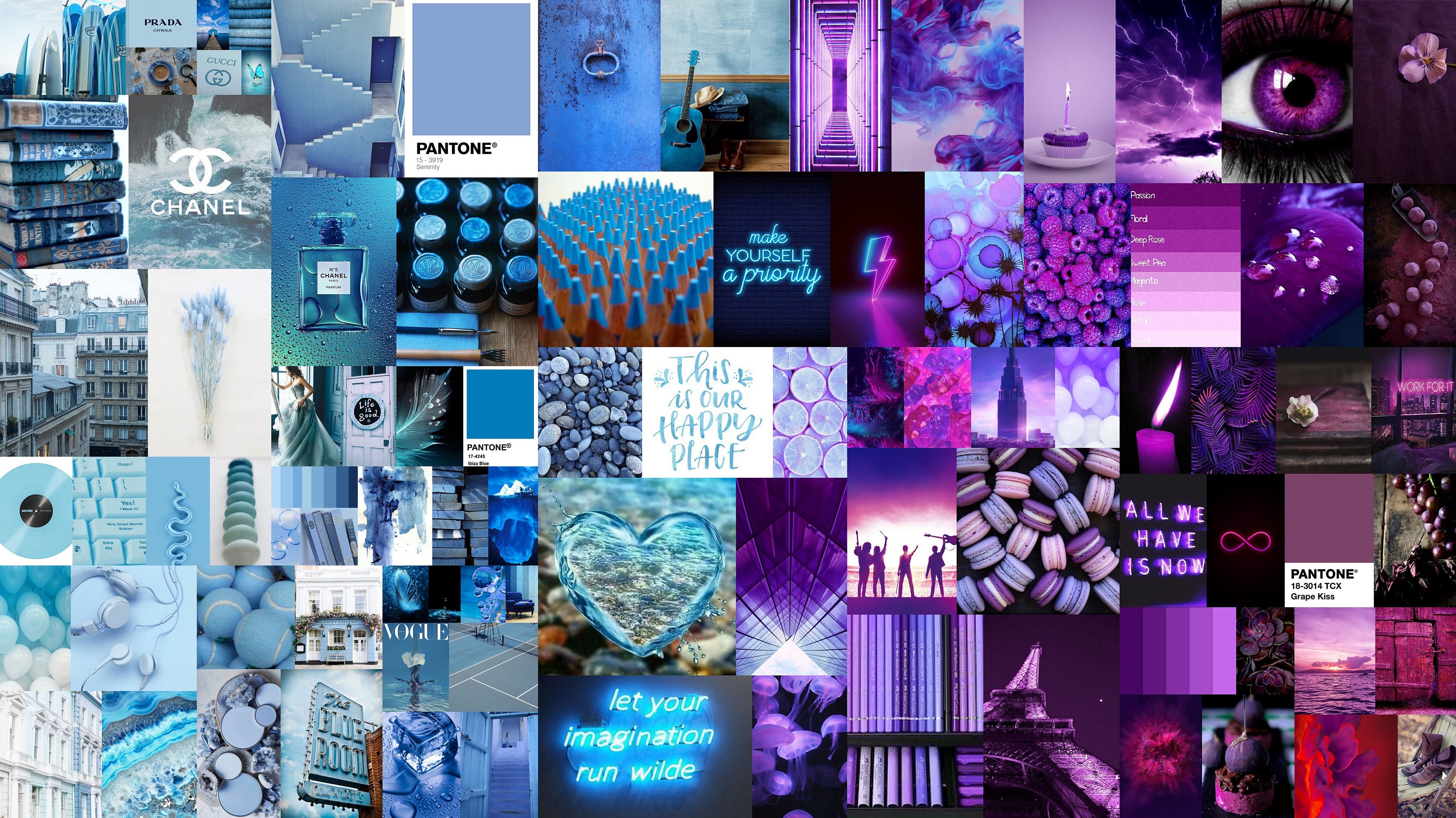 Blue to Purple Aesthetic Wall Collage Kit Pcs Printable