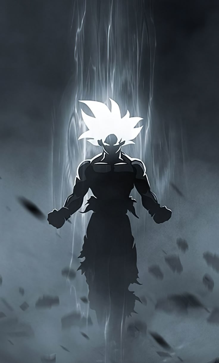 Goku, anime art, glowing eyes and hair