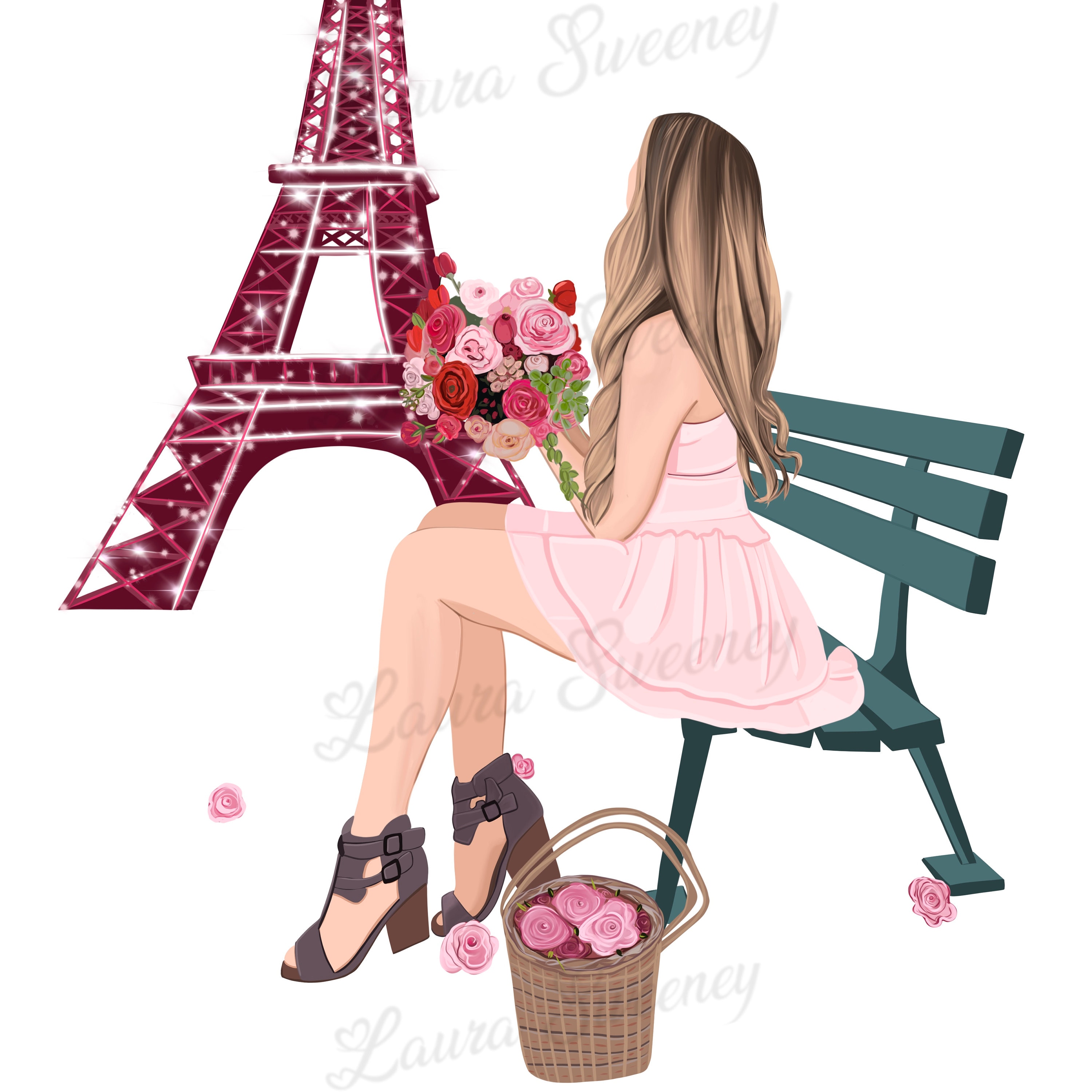 Girl in Paris Clipart, Eiffel Tower
