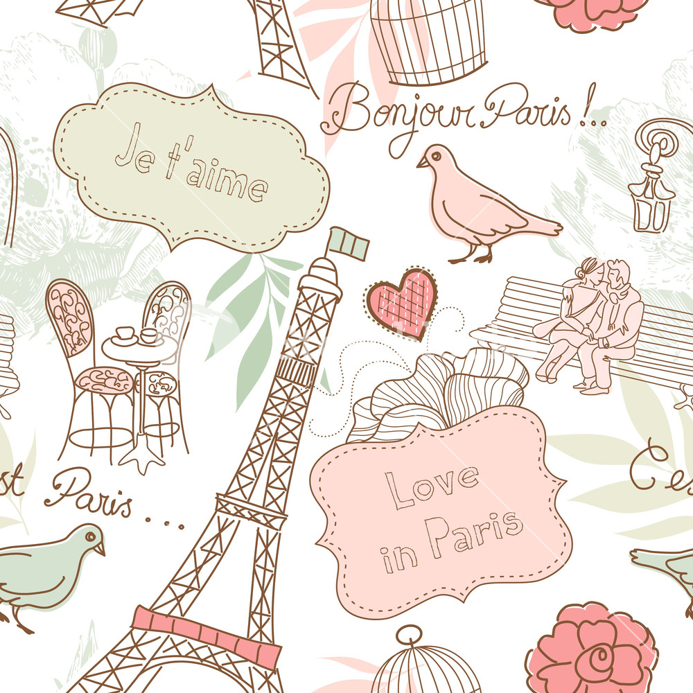 Love In Paris. Seamless Pattern Royalty