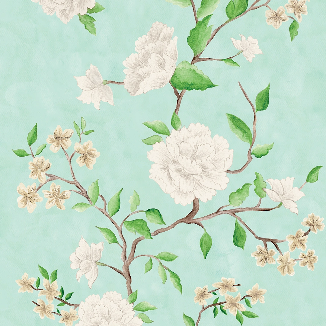 Peony Park Wallpaper in Duck Egg