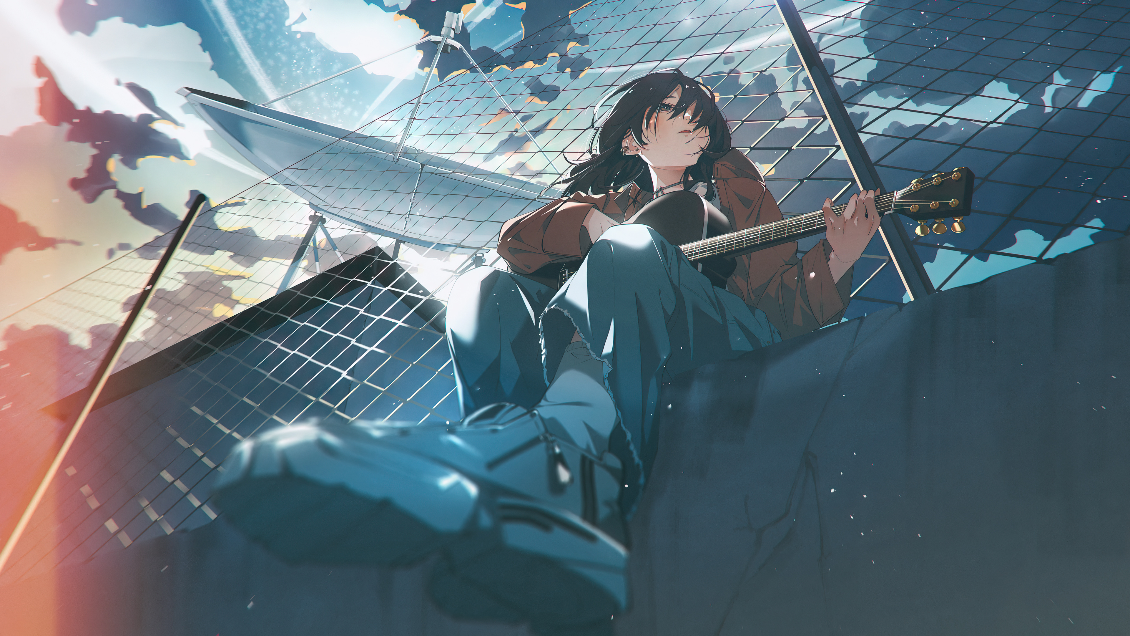 Anime Girl Playing Guitar Wallpaper 4K