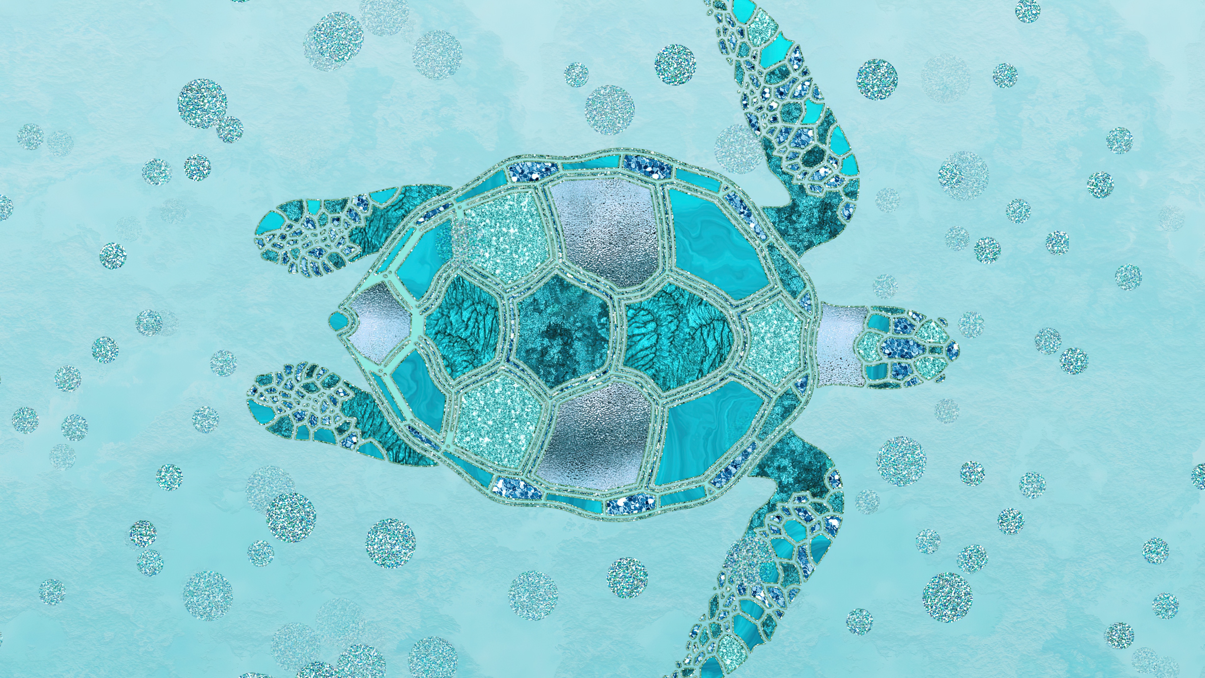 Turtle Wallpaper 4K, Turquoise background