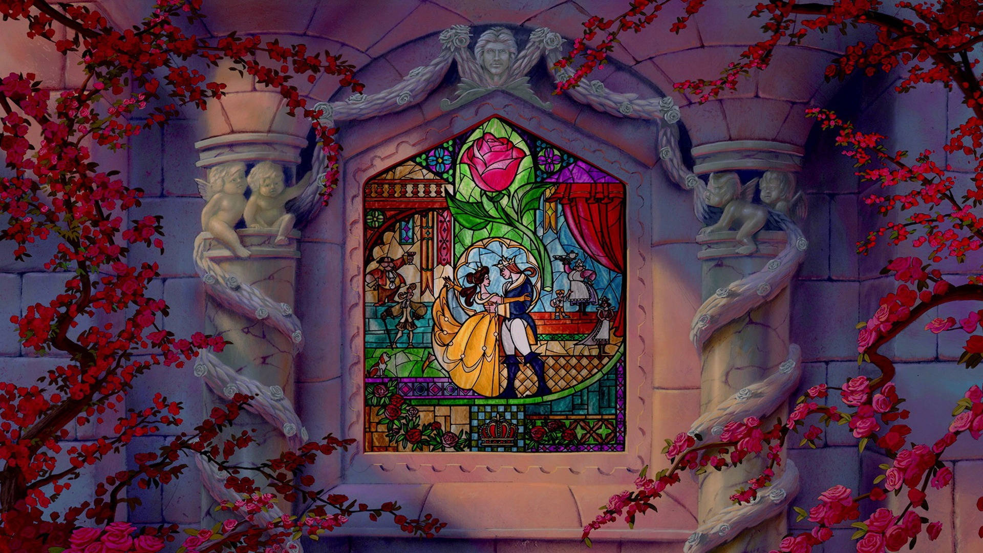Belle And Beast Stained Glass Wallpaper