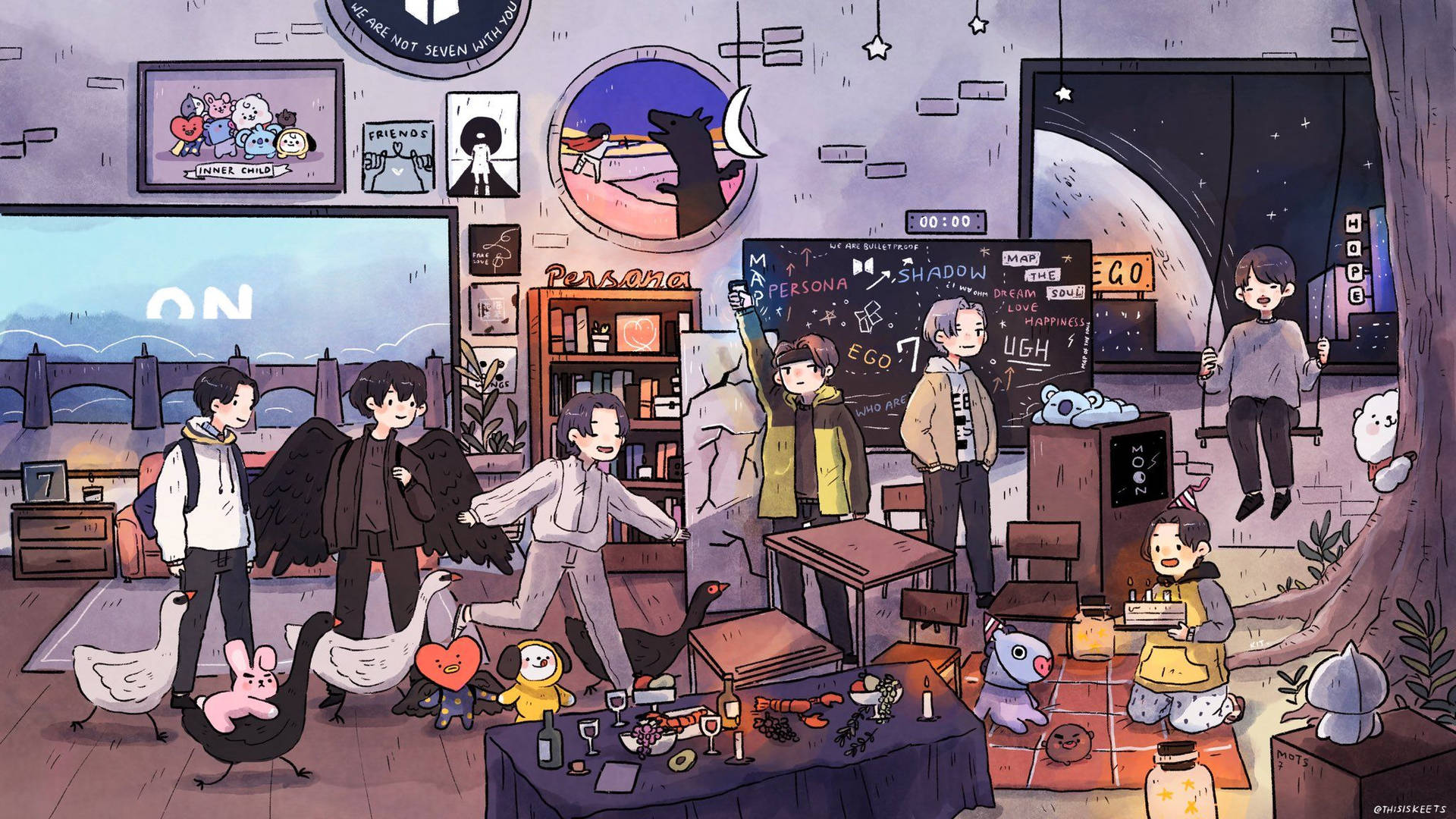 Cute BTS Drawing Room Wallpaper