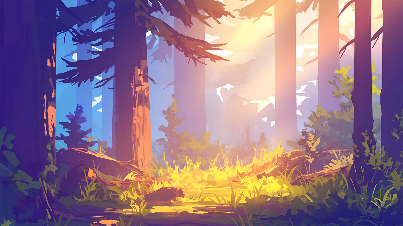 Sunlit Forest Path Peaceful Scene