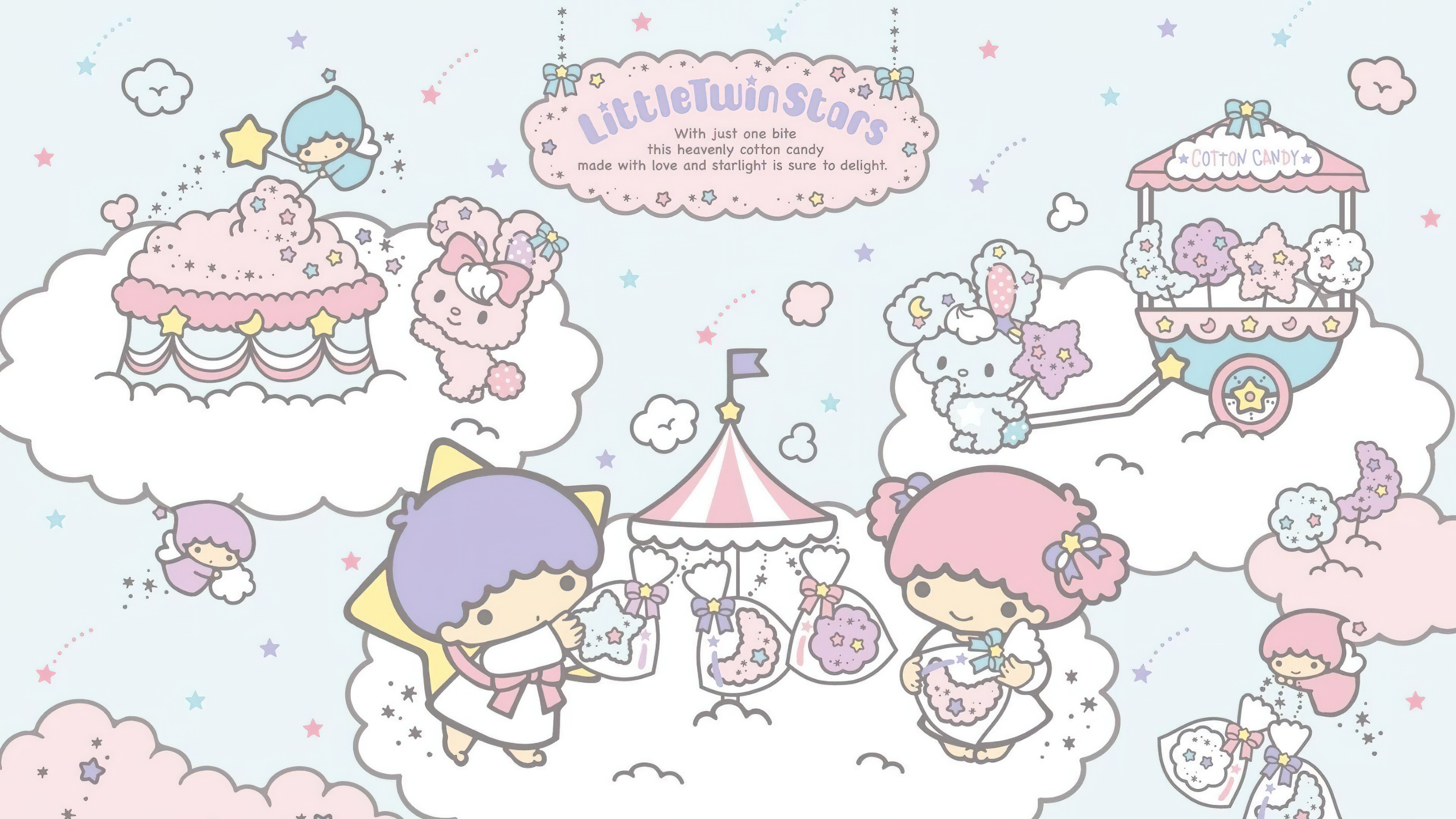 Little Twin Stars Wallpaper 4K, Cotton