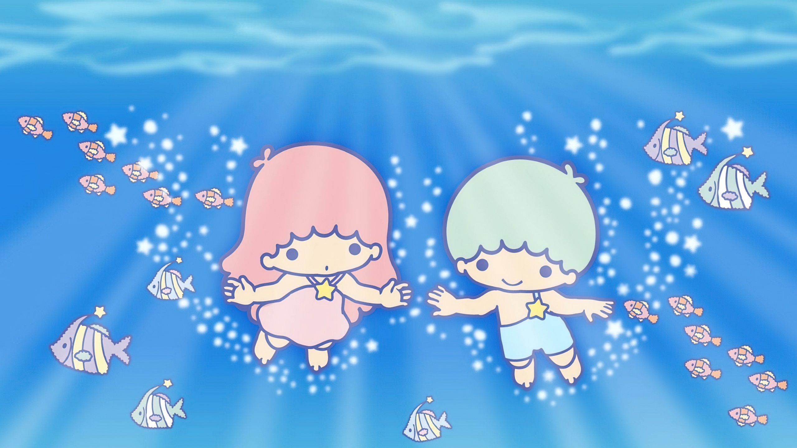 Little Twin Stars Wallpaper 4K, Blue