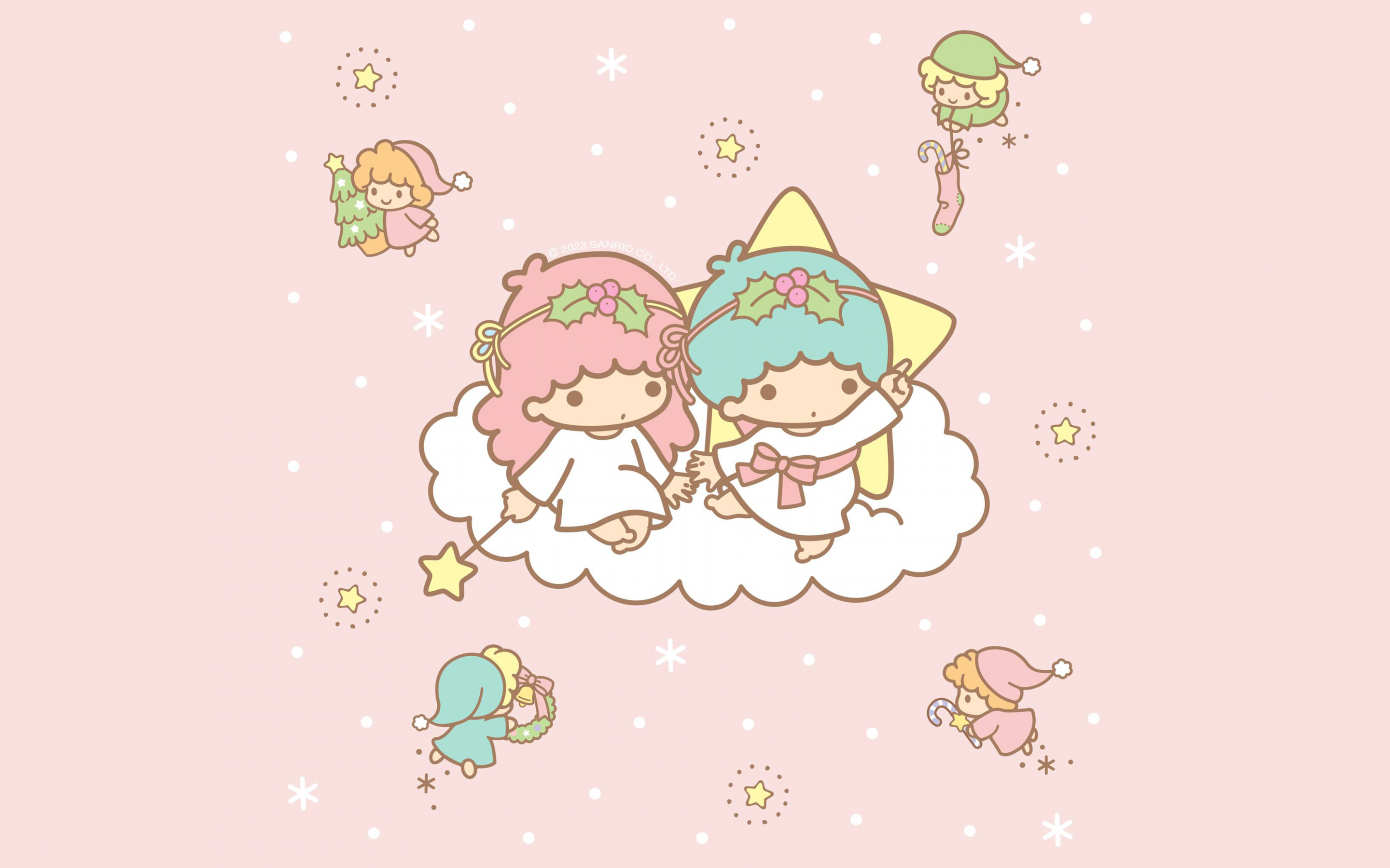 Little Twin Stars Wallpaper 4K, Peach