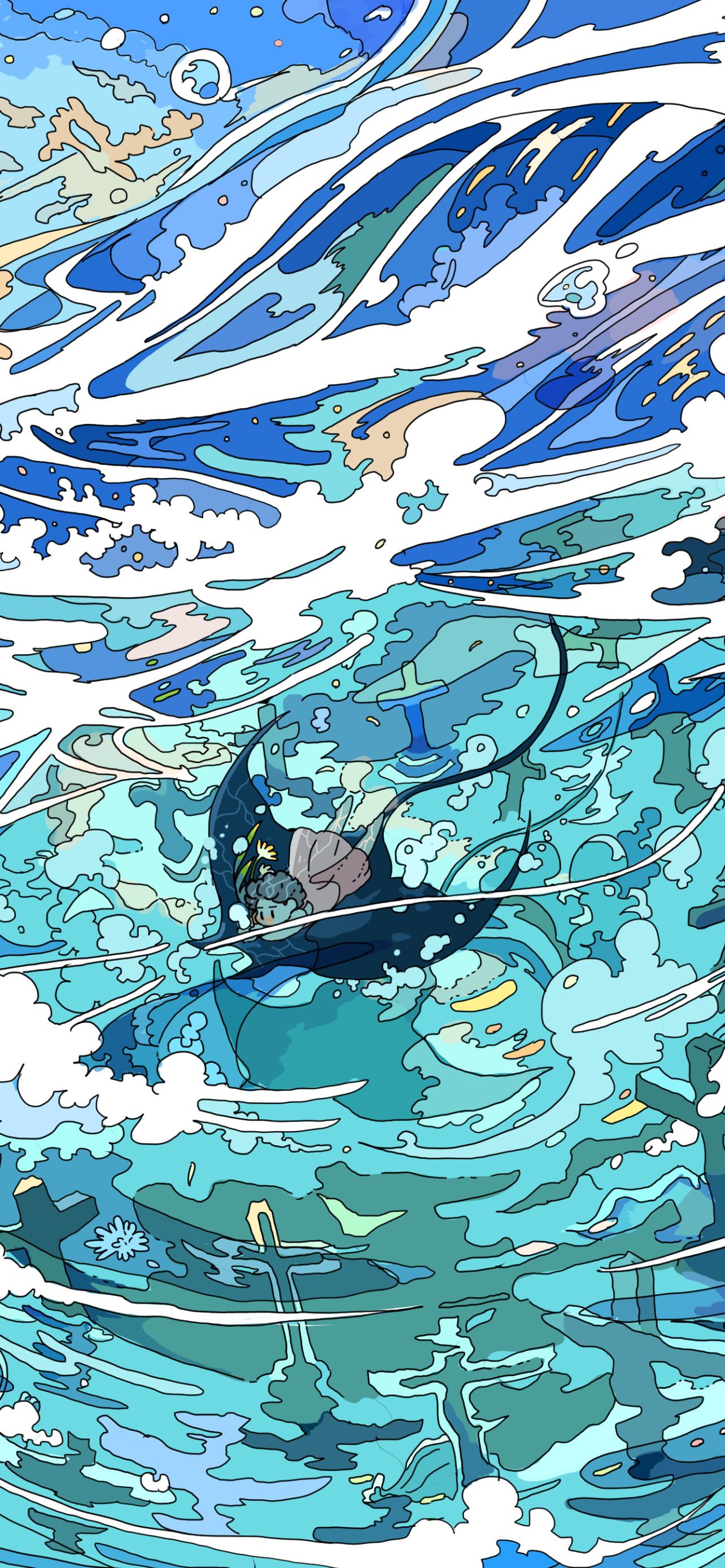 Graveyard Anime Underwater Phone Wallpaper