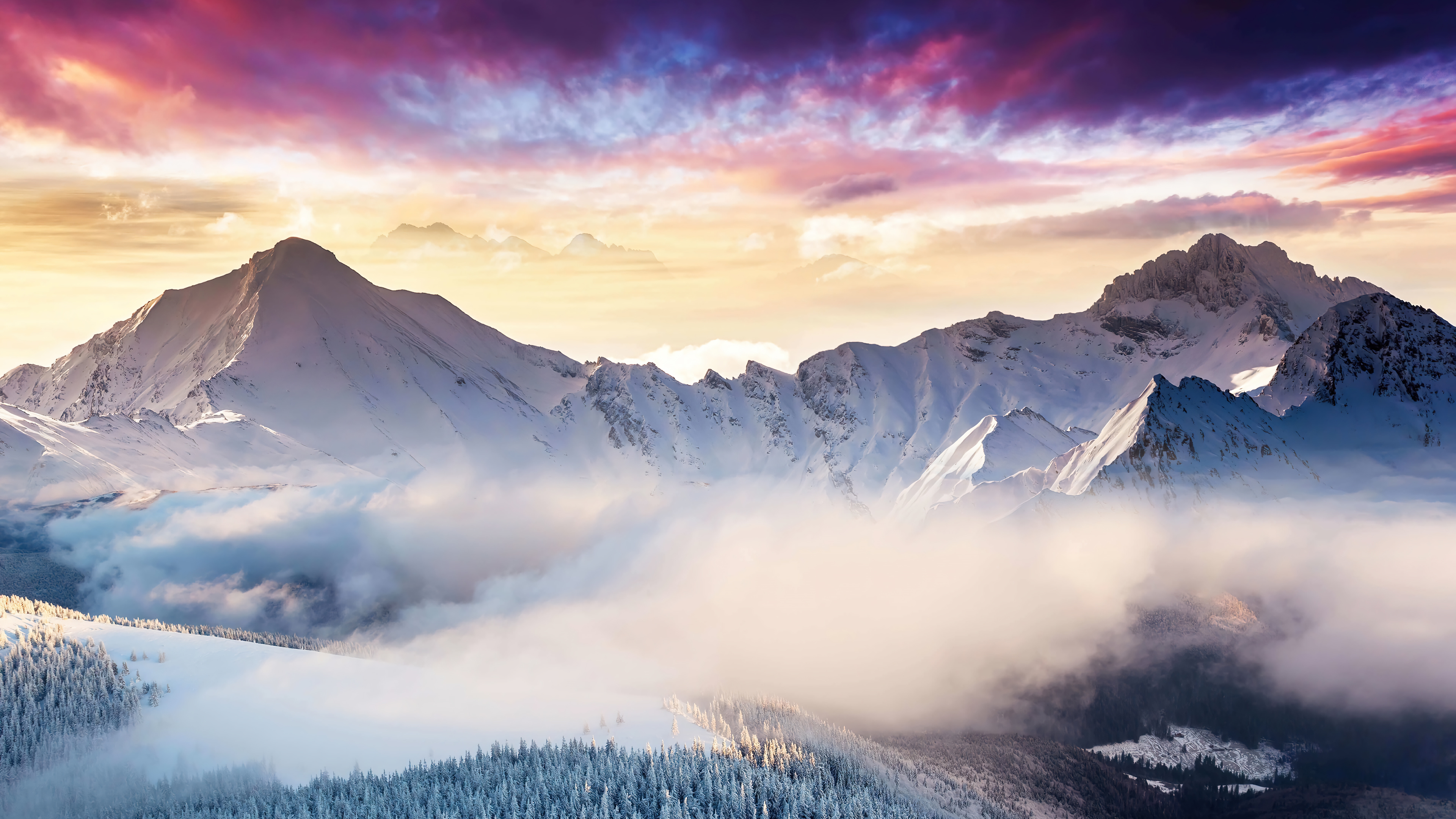 Snowy Mountain Sunrise Scenery