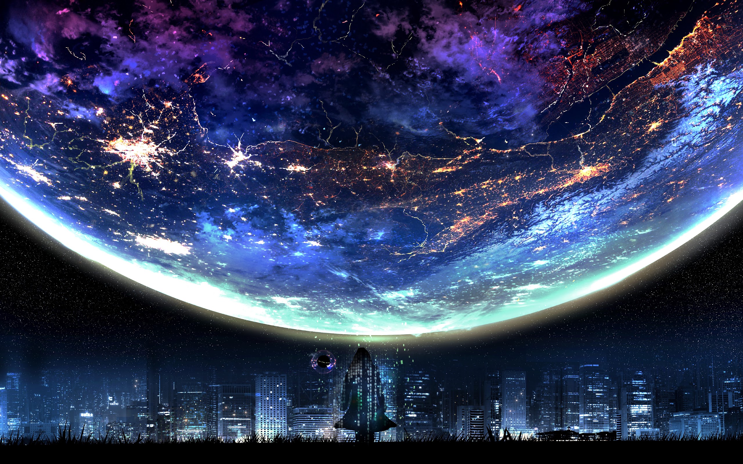 Planet Night City Landscape Scenery