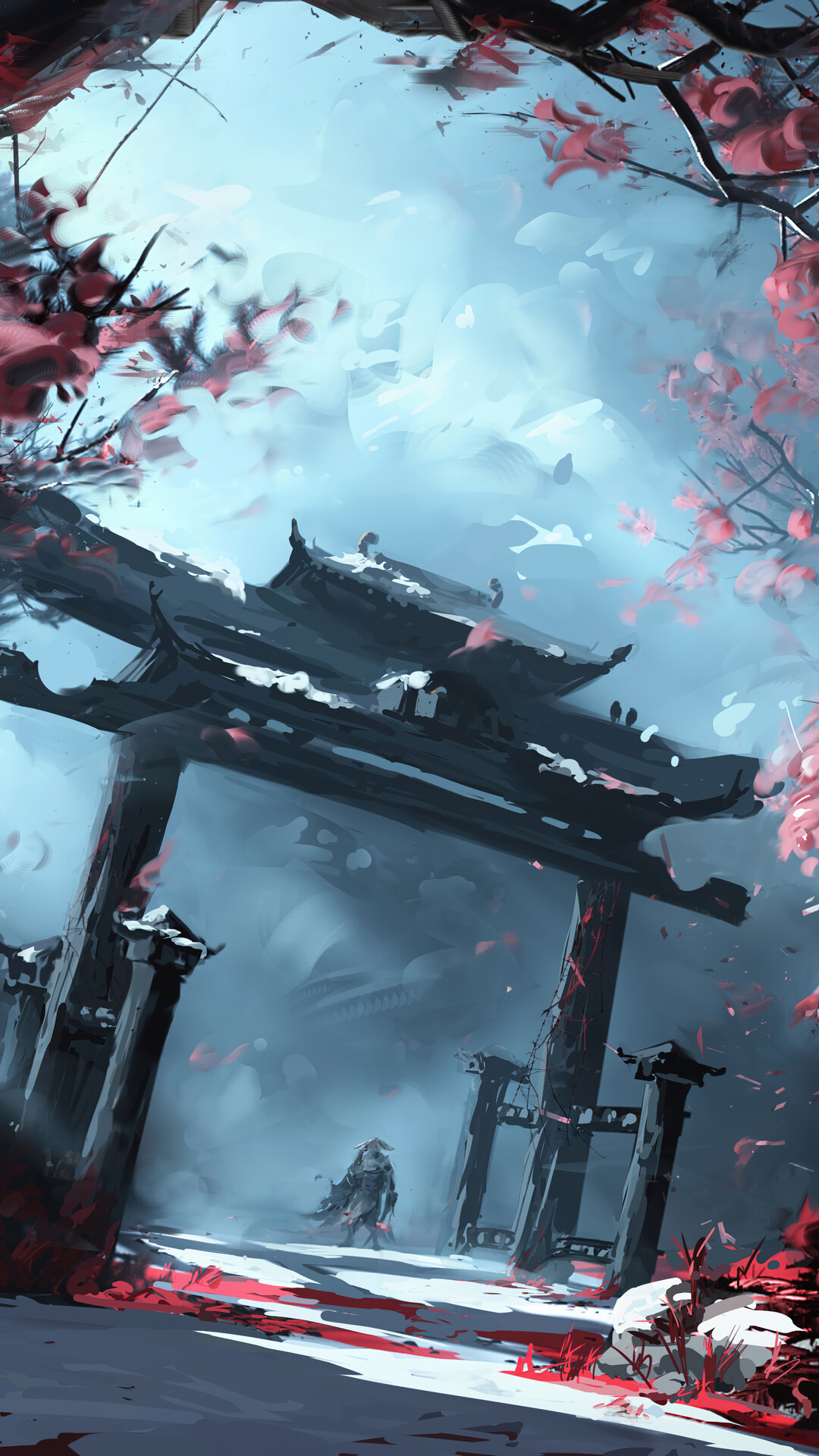 Japanese Shrine Gate Trees 4K Wallpaper