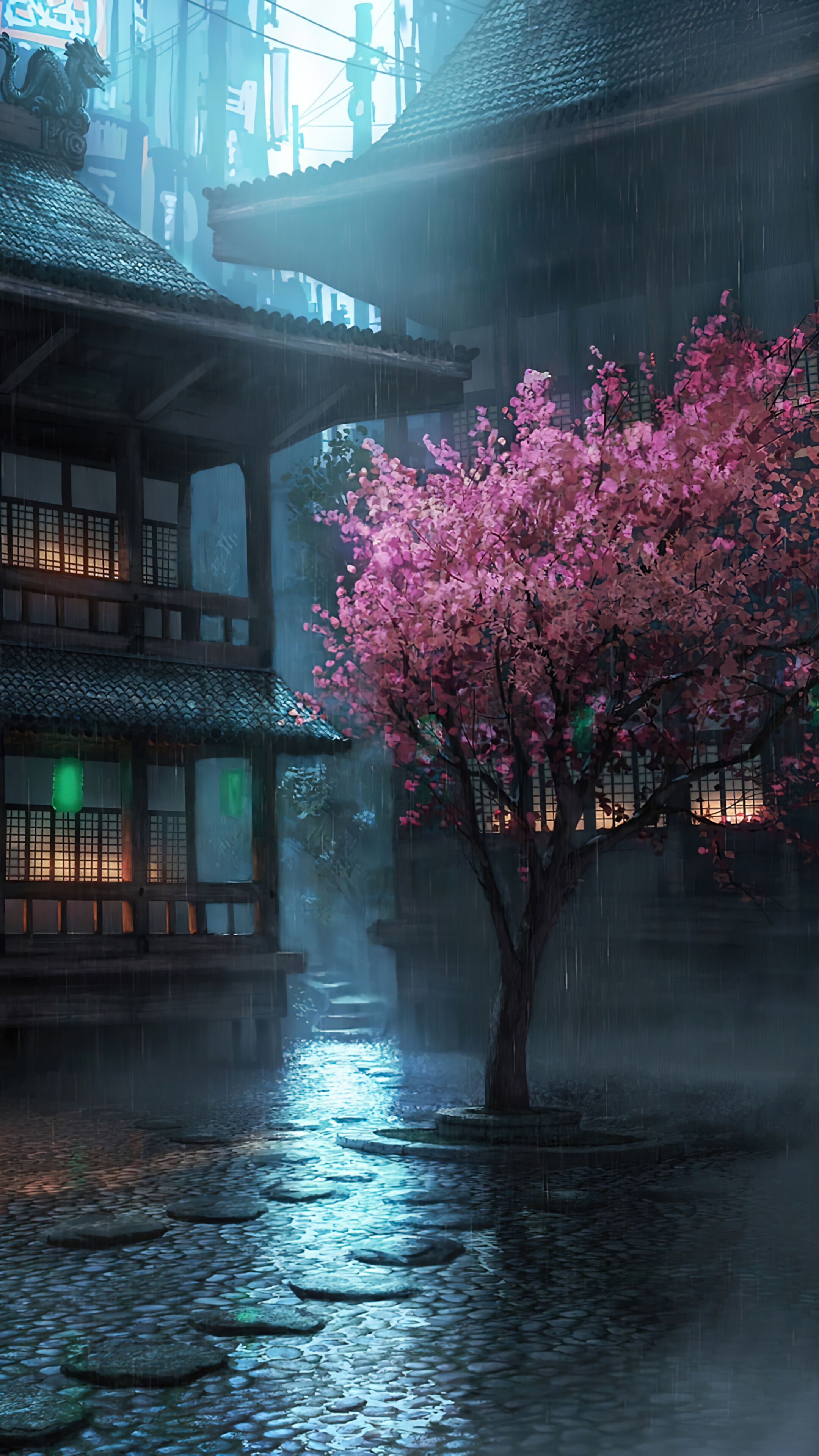 Japanese Castle Cherry Blossom Raining