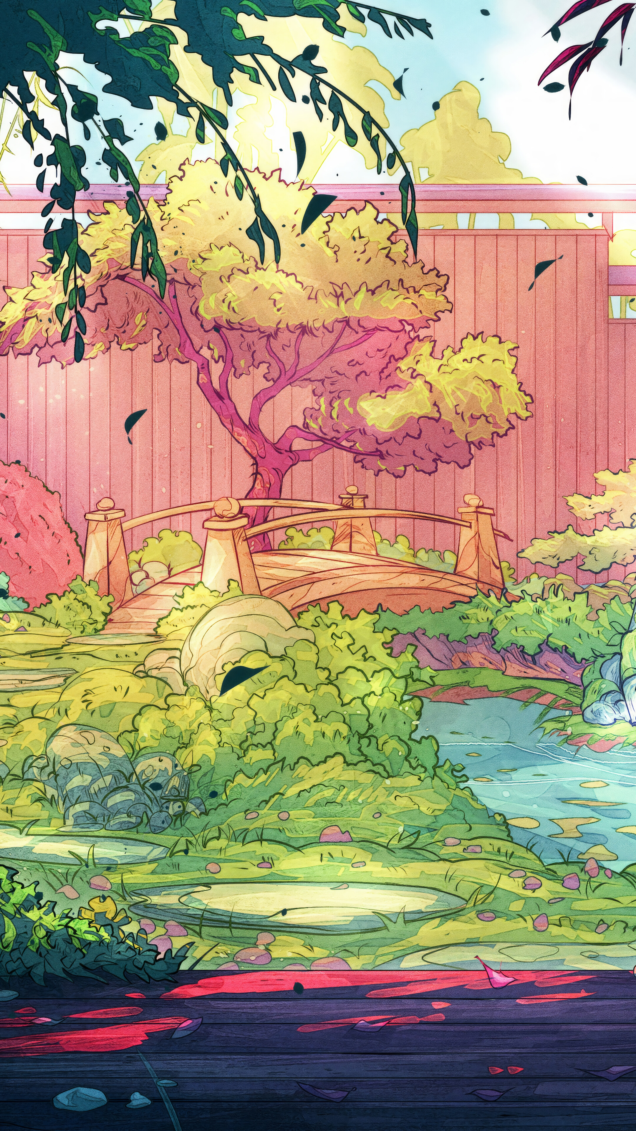 Japanese Garden Colorful Scenery 4K