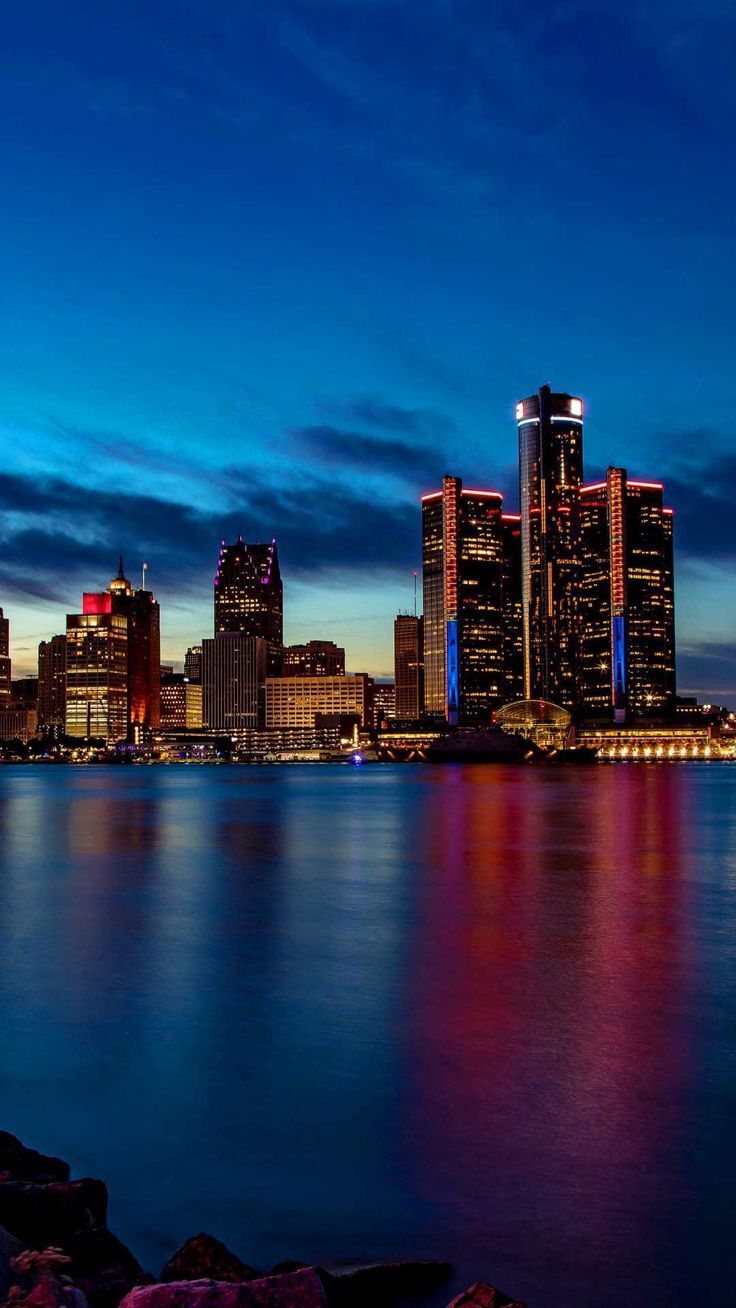 Skyline At Night Of Detroit City